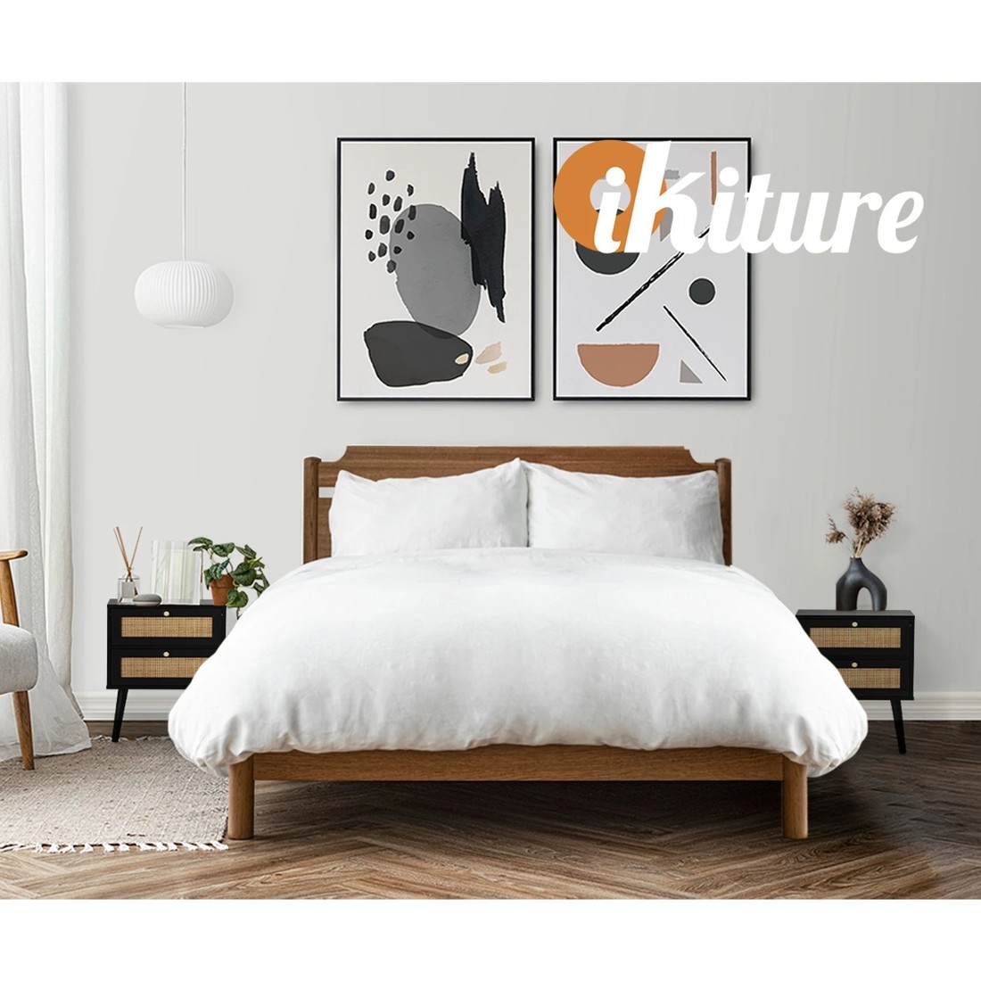 5 Oikiture Bedside Table Side Table 2 Drawers Nightstand Rattan
 - Black, 5 of 10