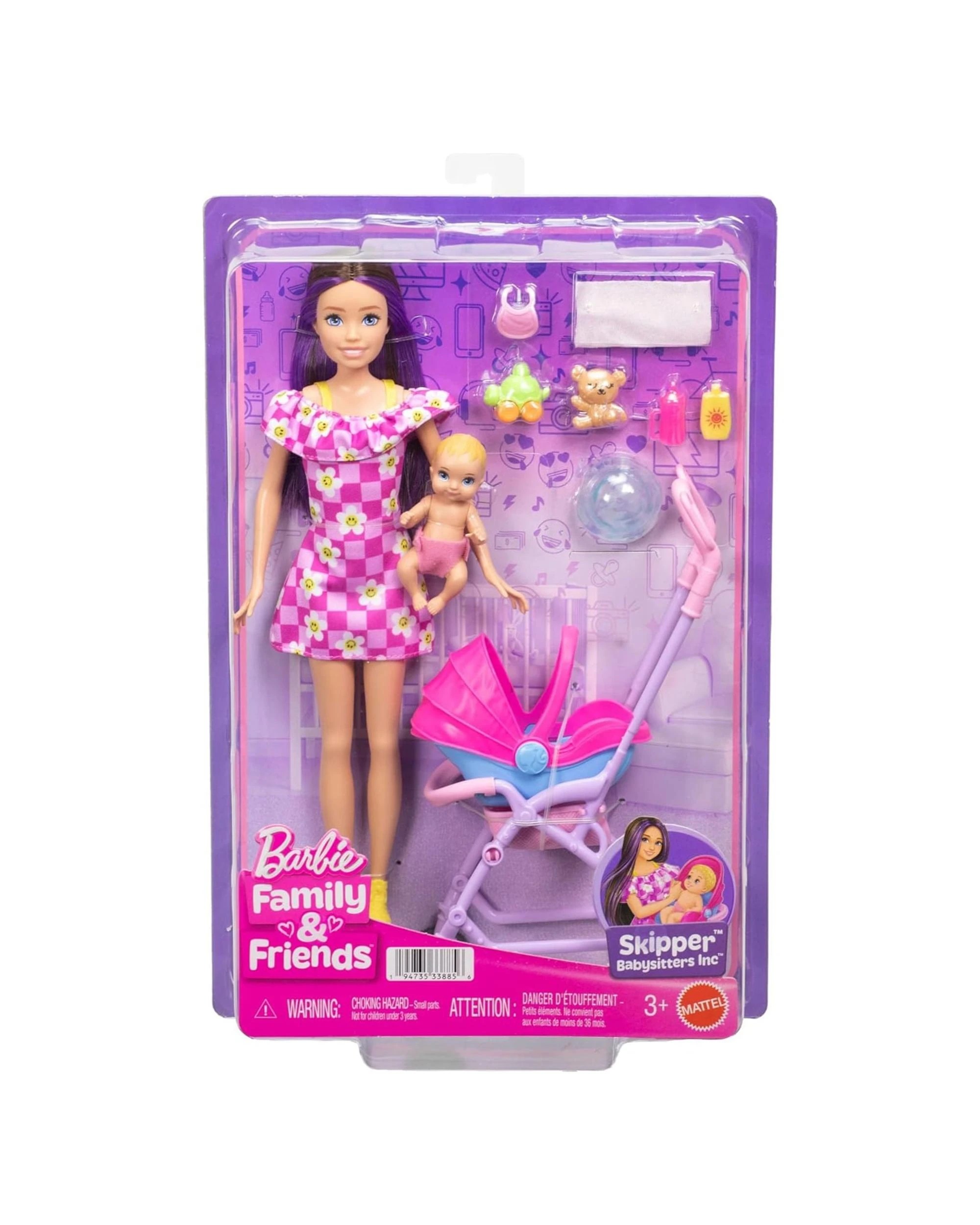1 Barbie Family and Friends Skipper Babysitters Inc Stroller Playset with Purple Hair Doll, 1 of 6