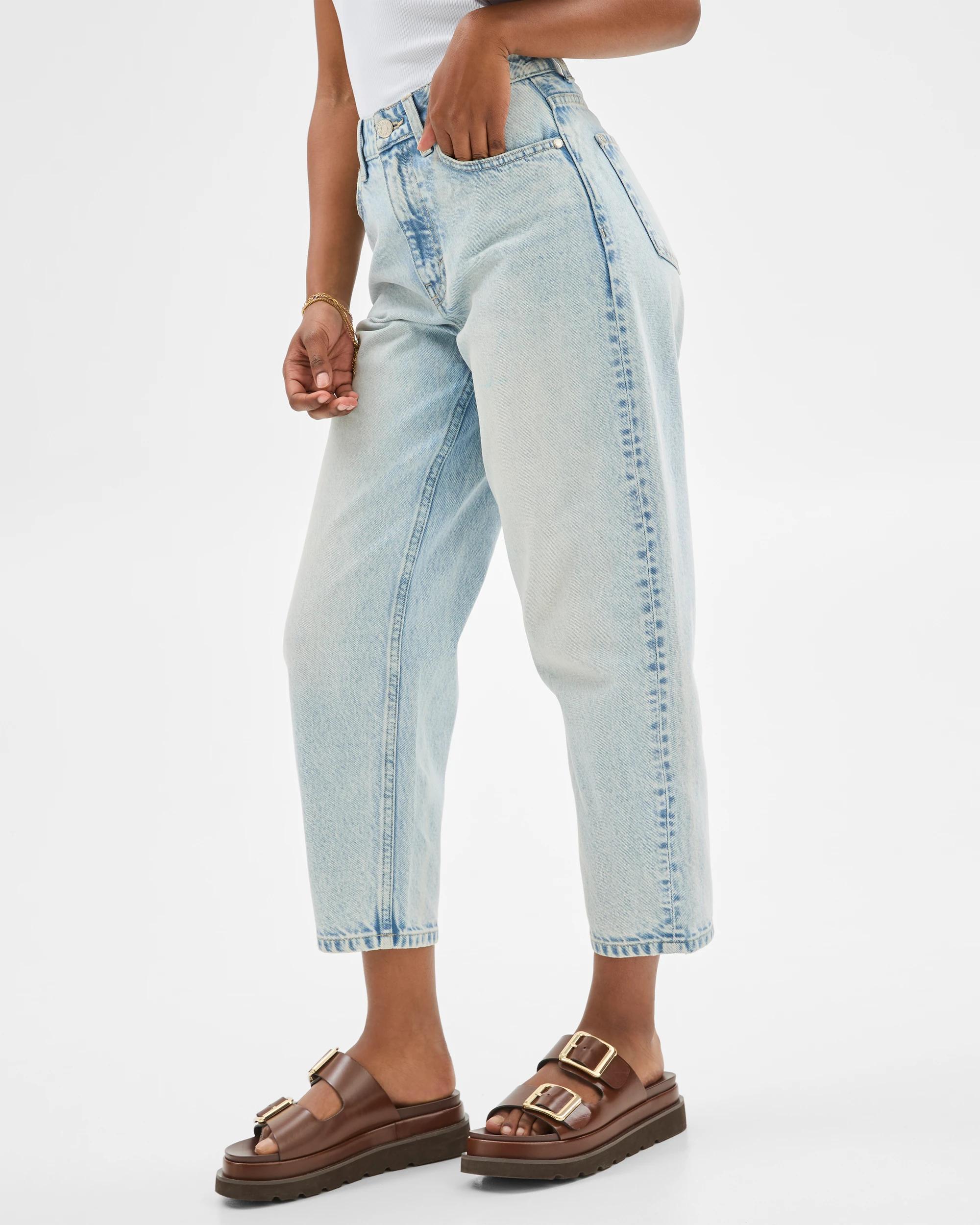 2 Target Petites Crop Length Relaxed Barrel Leg Denim Jeans ICE BLUE, 2 of 5