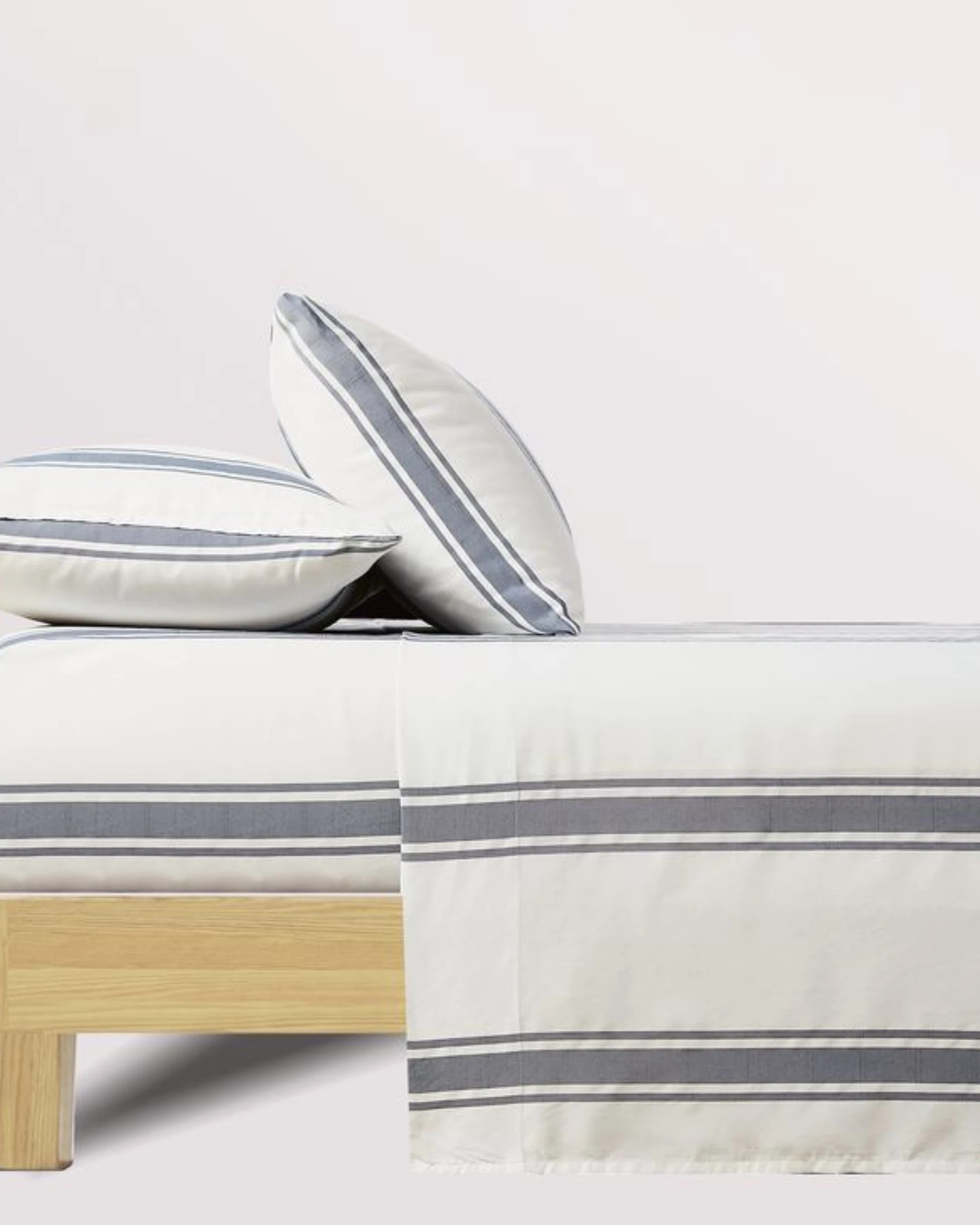 1 CleverPolly Yarn-Dyed Washed Microfibre Sheet Set - King Bed - Wide Stripe Steel Blue, 1 of 6