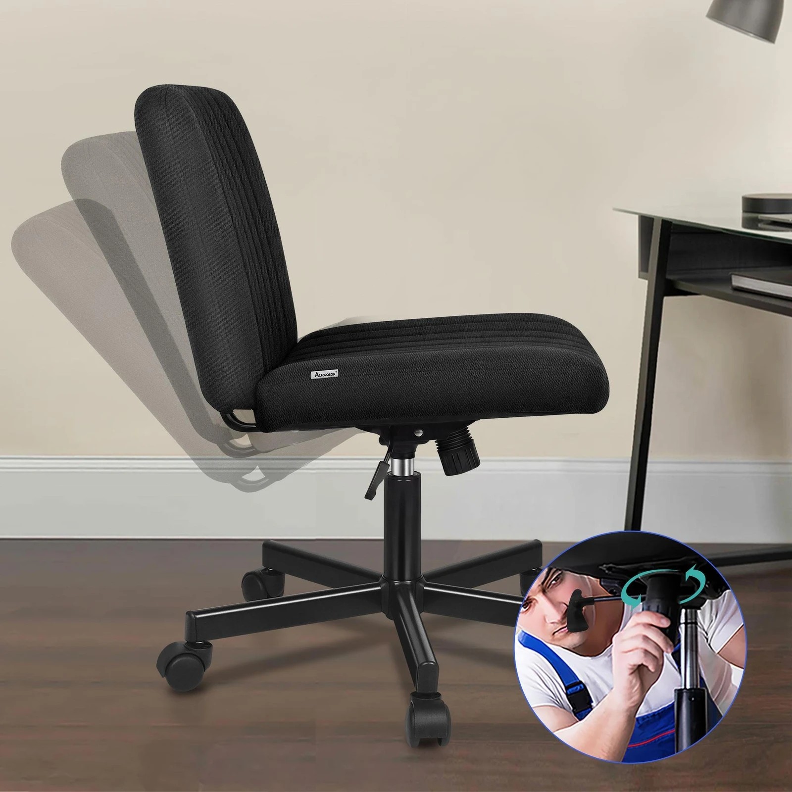 5 Alfordson Office Desk Chair Computer Armless Wide Seat Mid Back Fabric - Black, 5 of 9