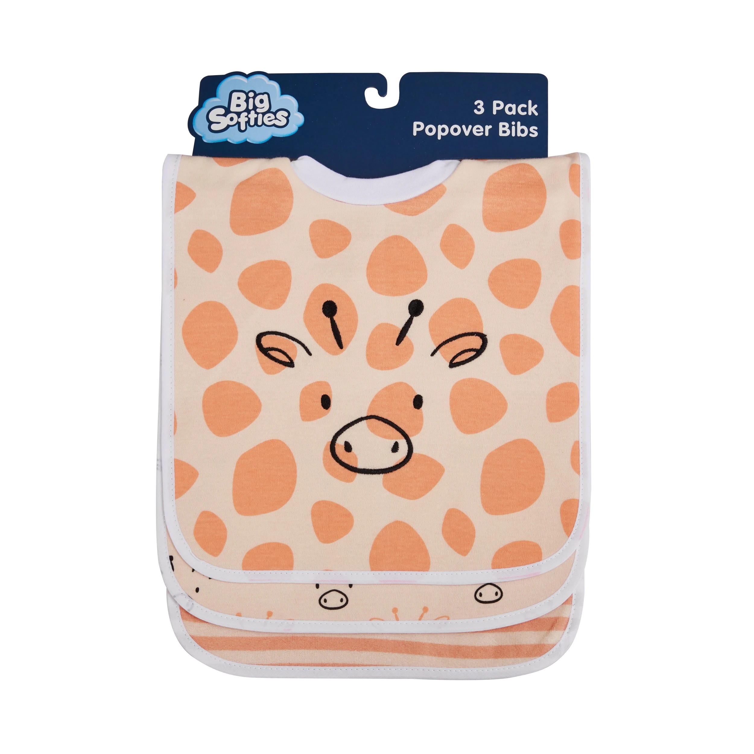 1 Big Softies 3 Pack Popover Bibs, Giraffee, 1 of 5