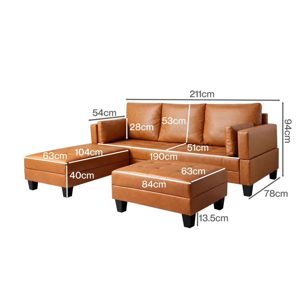 3 Levede 3 Seater Sofa Bed Modular Corner Pullout USB Lounge Storage Chaise,Brown, 3 of 6