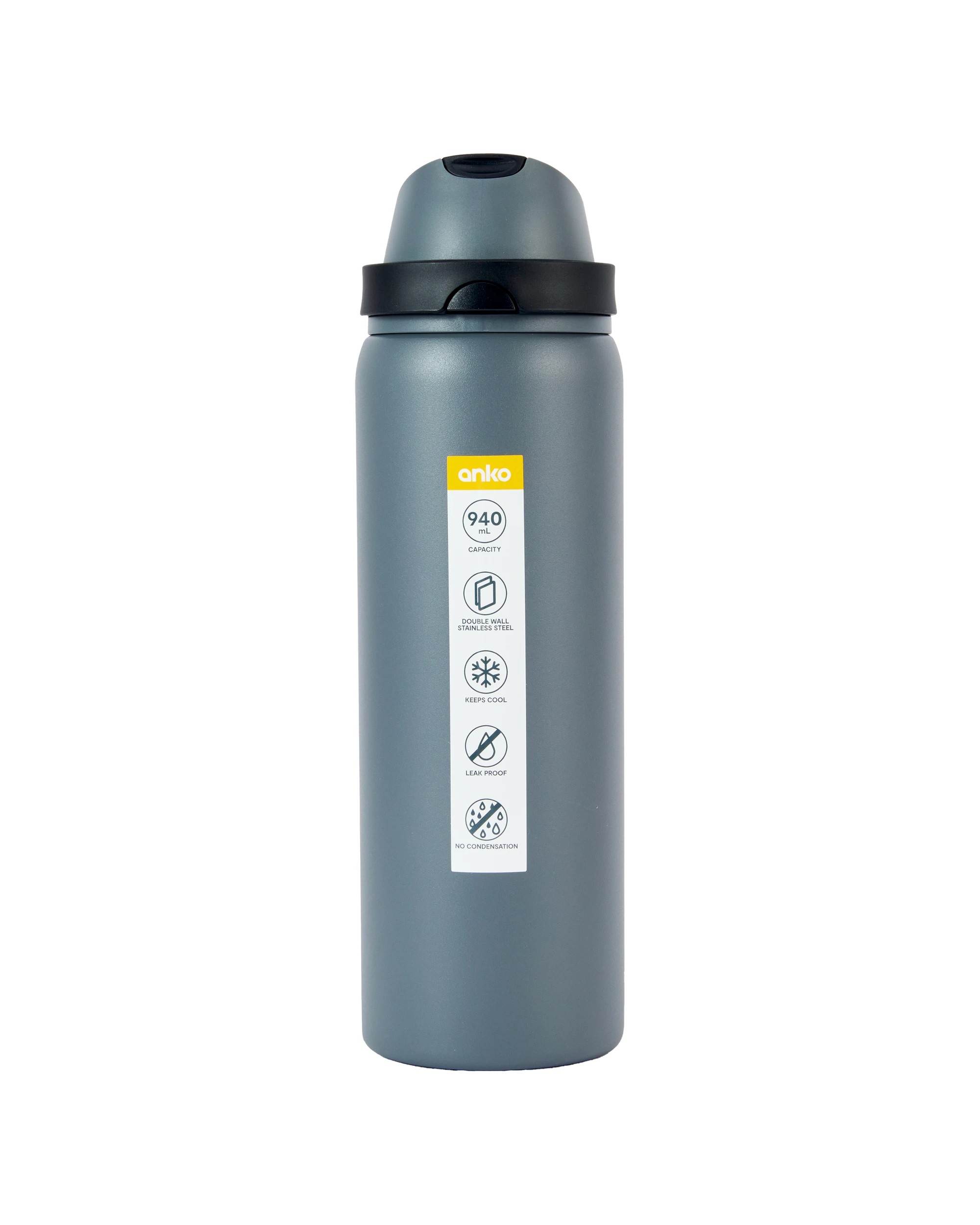 7 940ml Charcoal Stainless Steel Dual Lid Bottle, 7 of 7