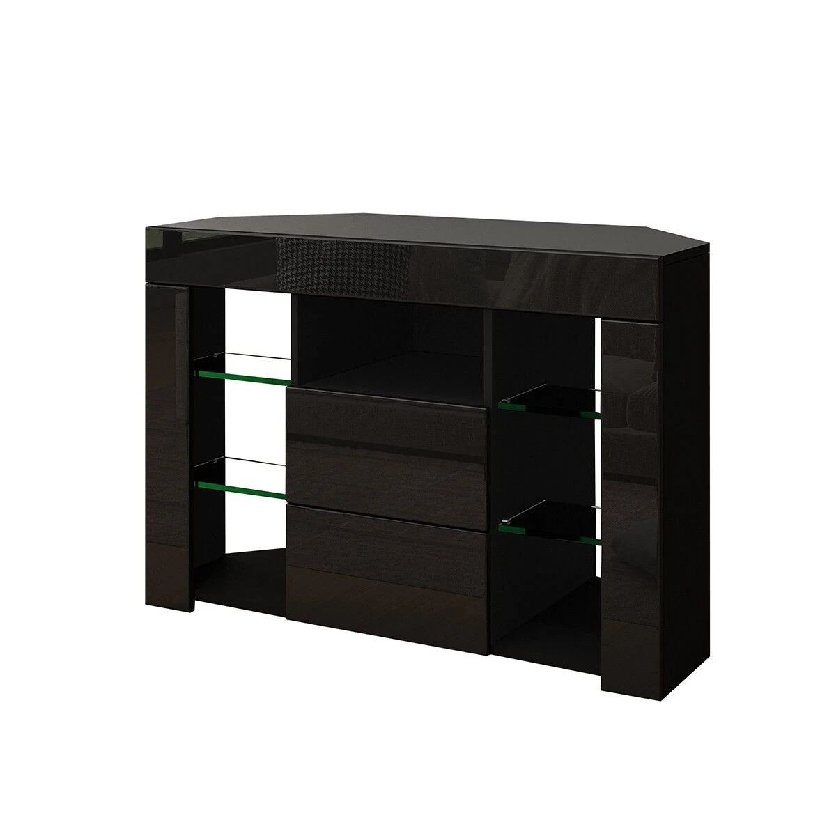 1 Ausway Modern TV Cabinet Storage Unit 2 Drawers High Gloss LED Lighted, 1 of 8
