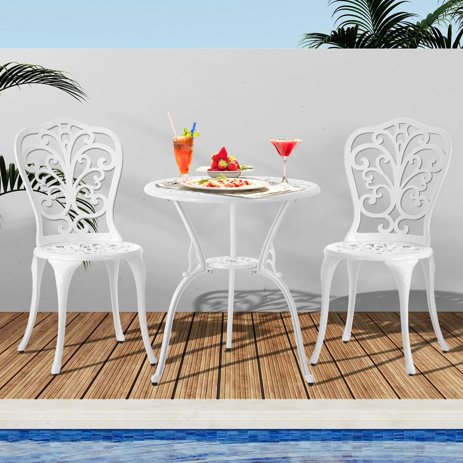 10 Livsip Bistro Outdoor Setting Chairs Table Patio Dining 3pcs Set Cast Aluminium
 - White, 10 of 10