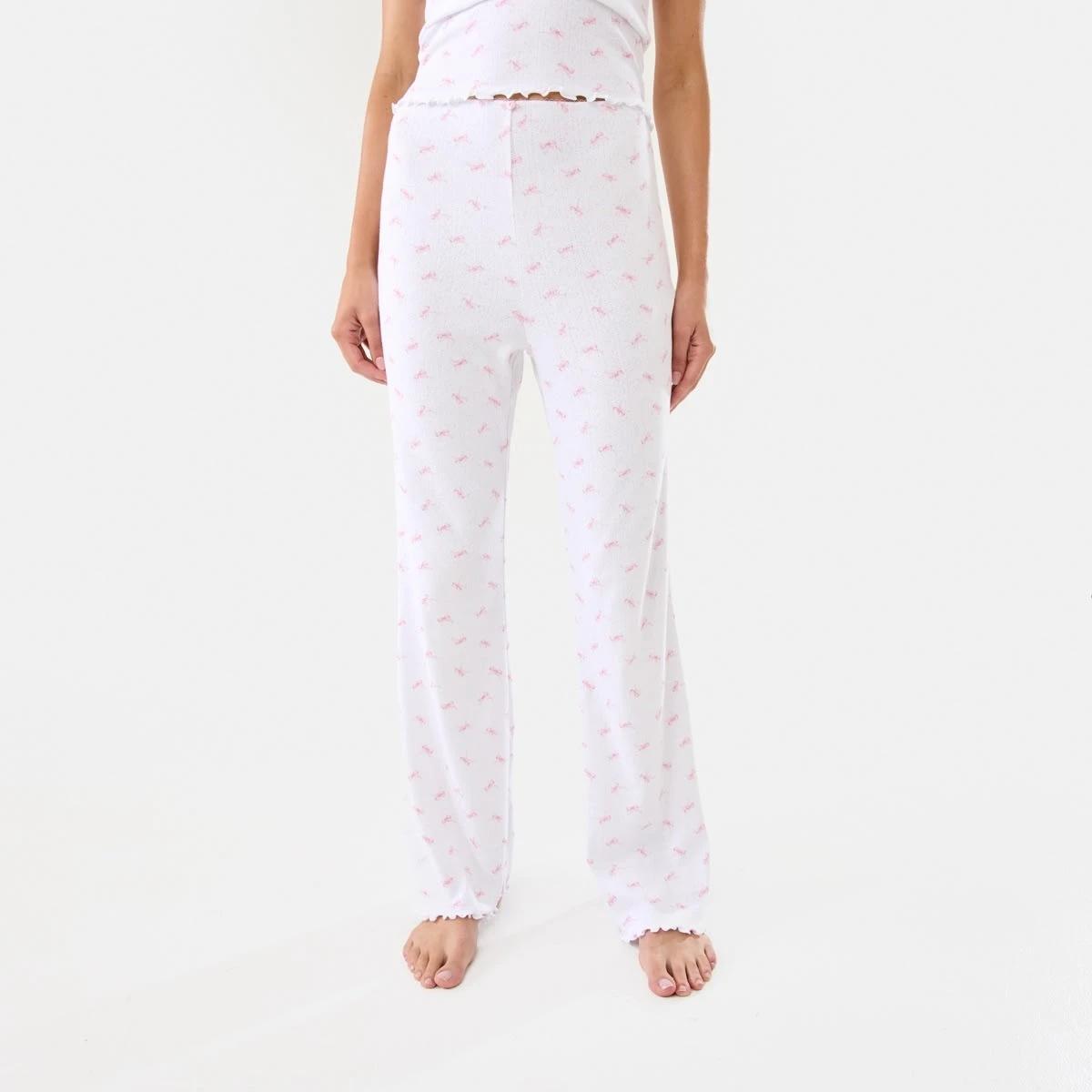 1 Pointelle Flared Pants Pink Bows, 1 of 8