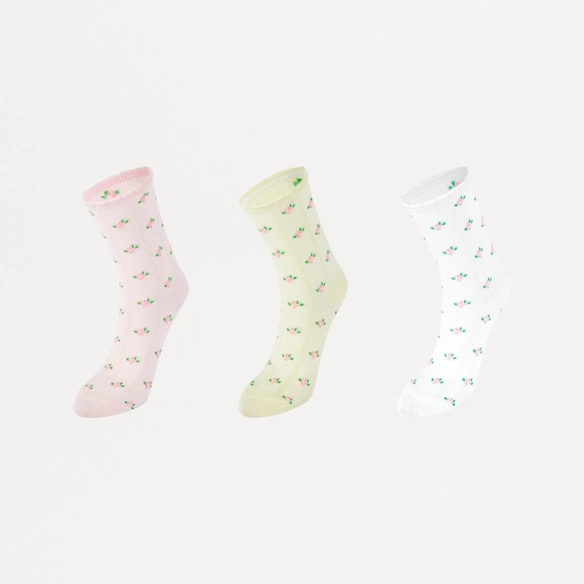 1 3 Pack Pointelle Quarter Crew Socks PINK POINTELLE, 1 of 3