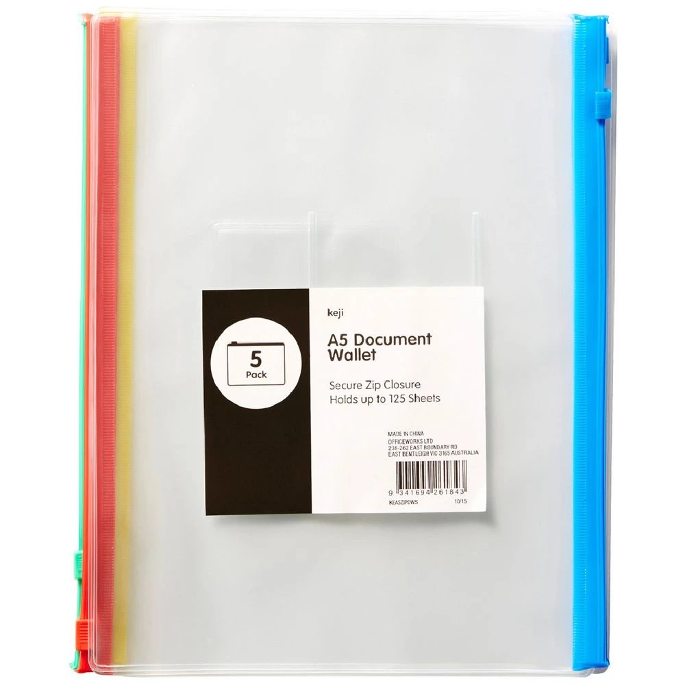1 Keji PVC Document Wallet A5 Zip Closure 5 Pack, 1 of 4