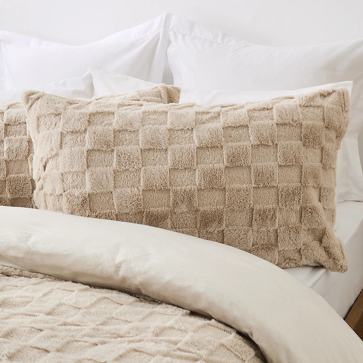 2 Check Quilt Cover Set - Queen Bed, Beige, 2 of 6