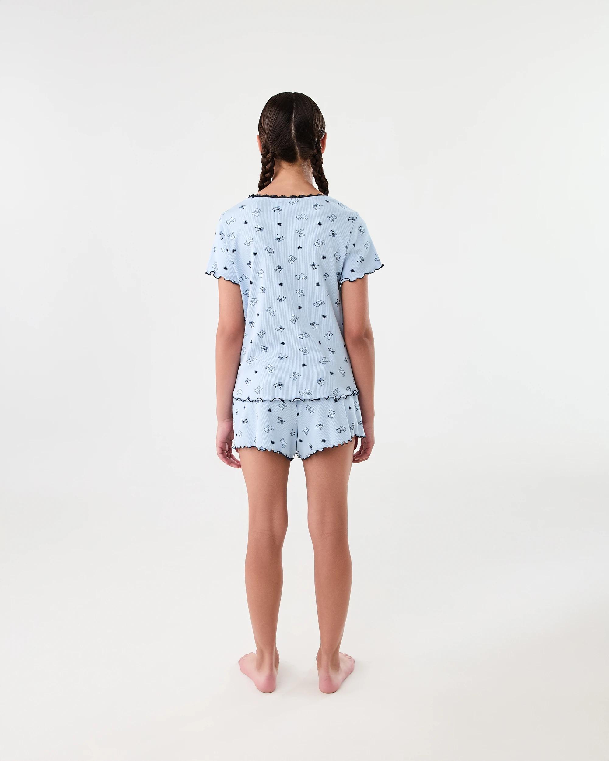 2 Rib Shorts Pyjama Set Blu Ted, 2 of 8