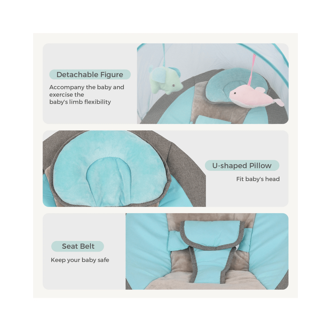 8 Advwin Electric Baby Swing Baby Bouncer Rocker With Mosquito Net Toddler Seat Soft Peachskin Blue, 8 of 9