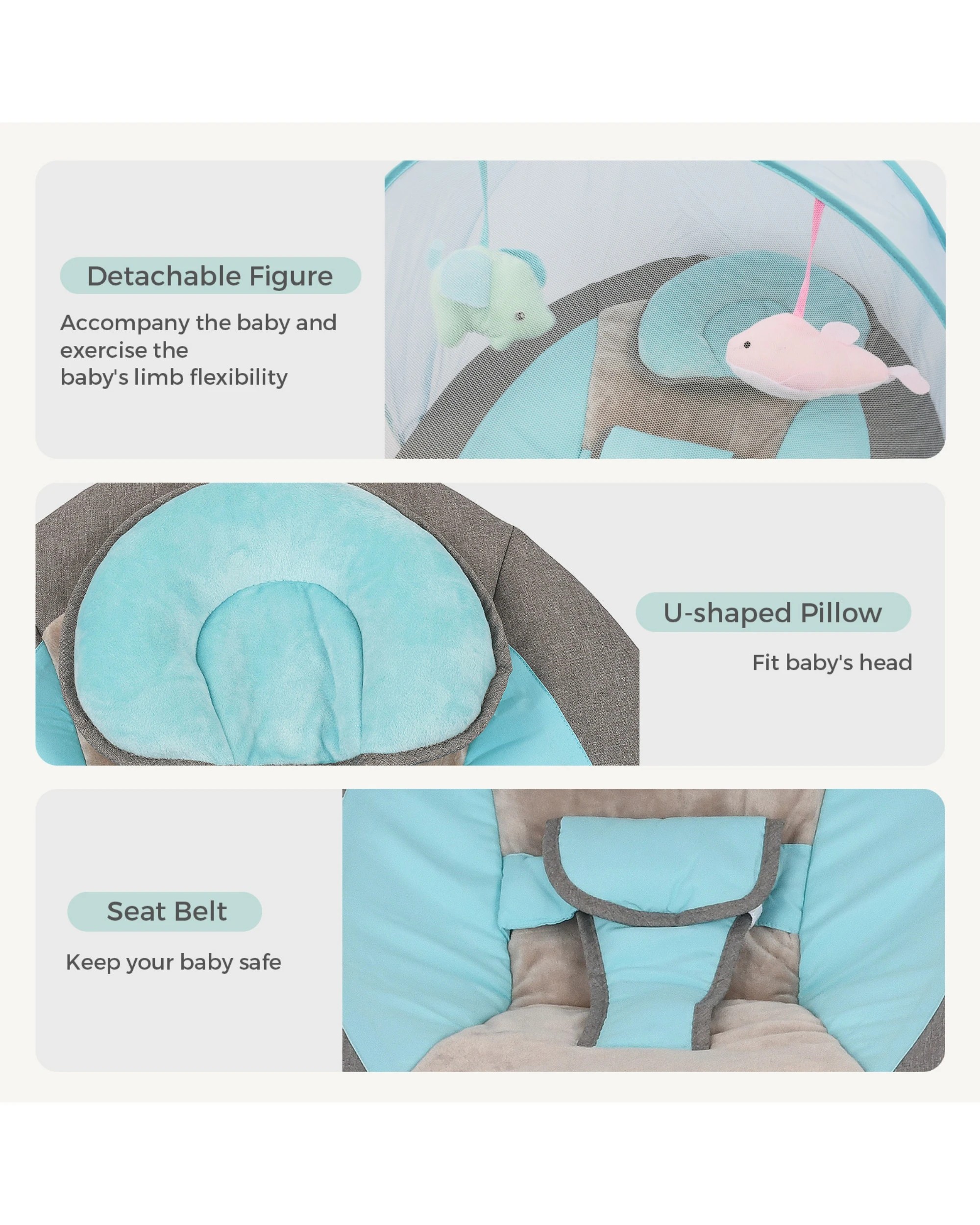 8 Advwin Electric Baby Swing Baby Bouncer Rocker with Mosquito Net Toddler Seat Soft Peachskin Blue, 8 of 9