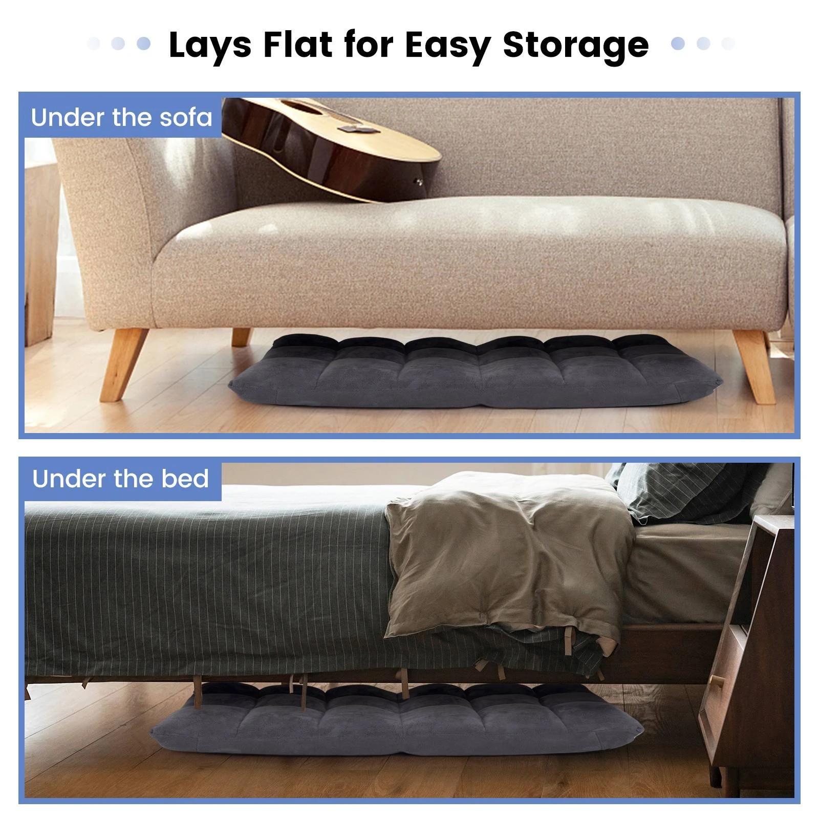 2 Costway Adjustable Floor Chair Lazy Sofa Velvet Lounge Recliner Grey, 2 of 9