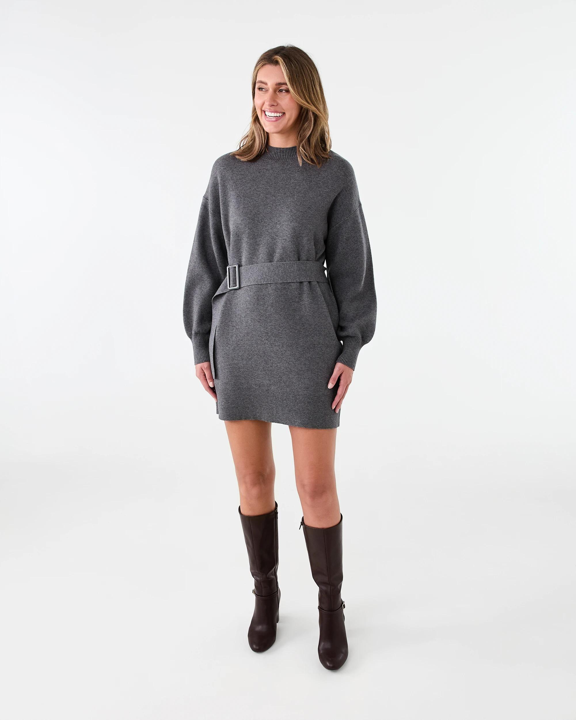 8 Long Sleeve True Knit Belted Mini Dress Gry Chmrle, 8 of 8