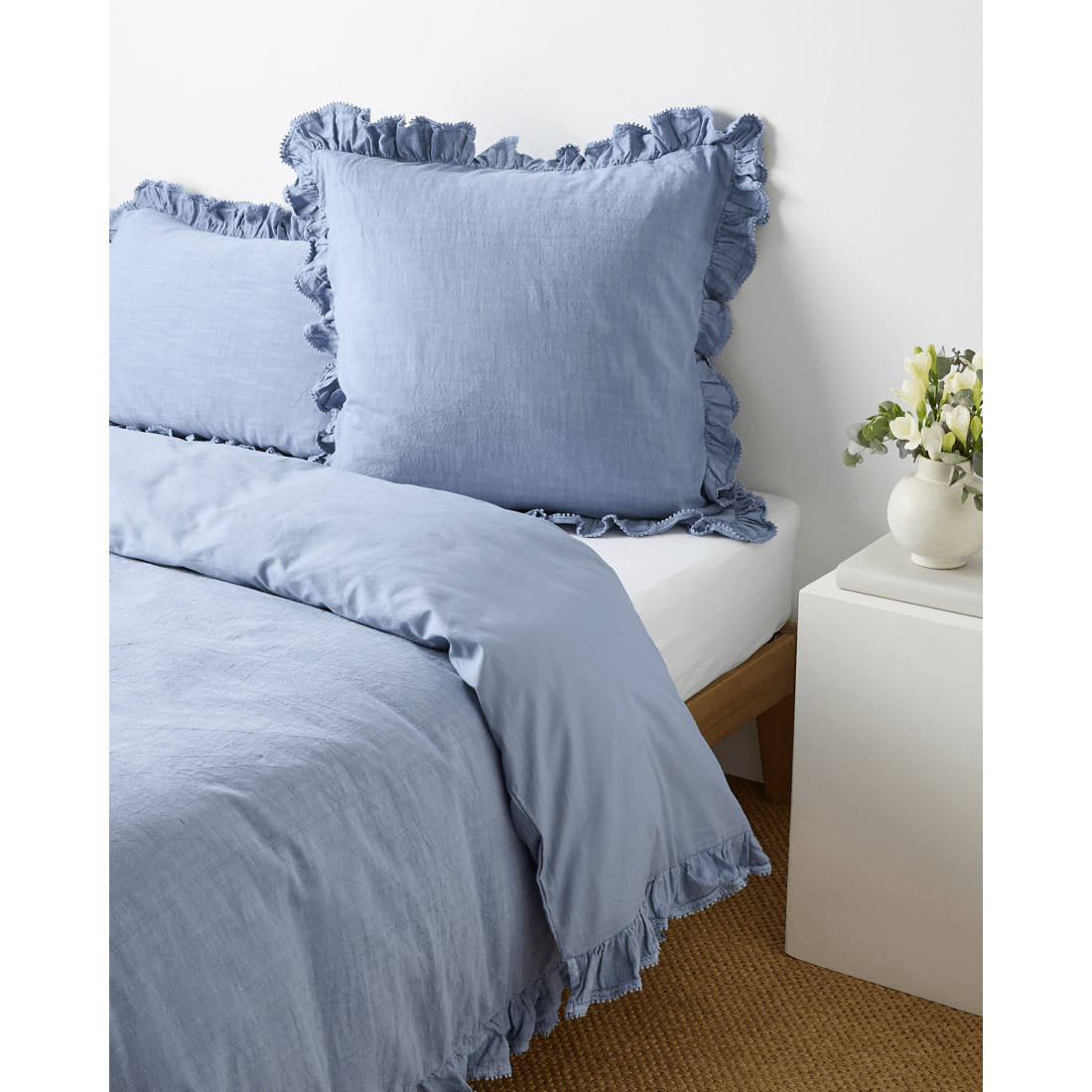 1 Target Kiara Australian Cotton Textured Stonewash Ruffle European Pillowcase
 - Queen Bed
 - Blue, 1 of 5