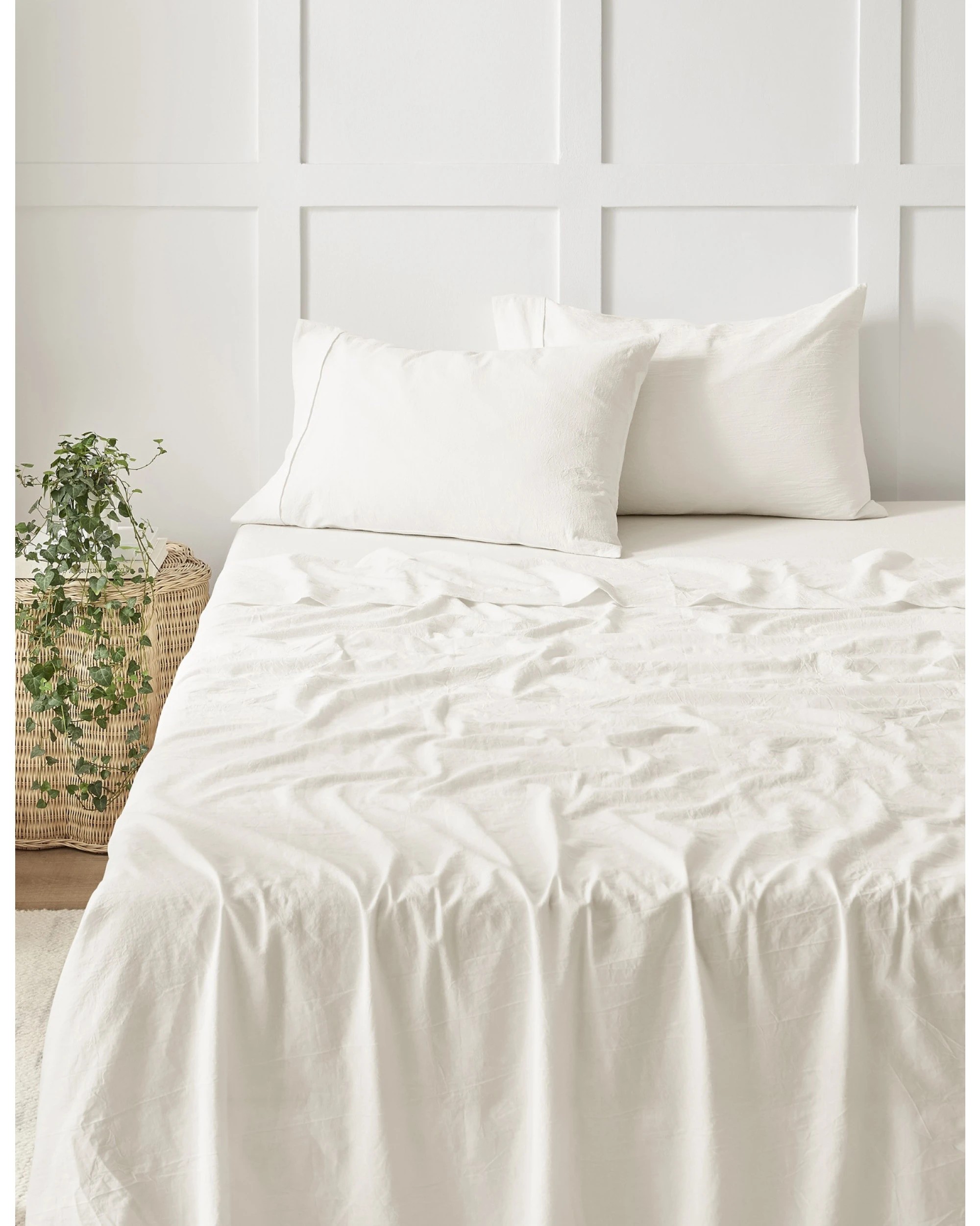 9 Dreamaker Bonnie Washed Cotton Sheet Set - Queen Bed - White, 9 of 9