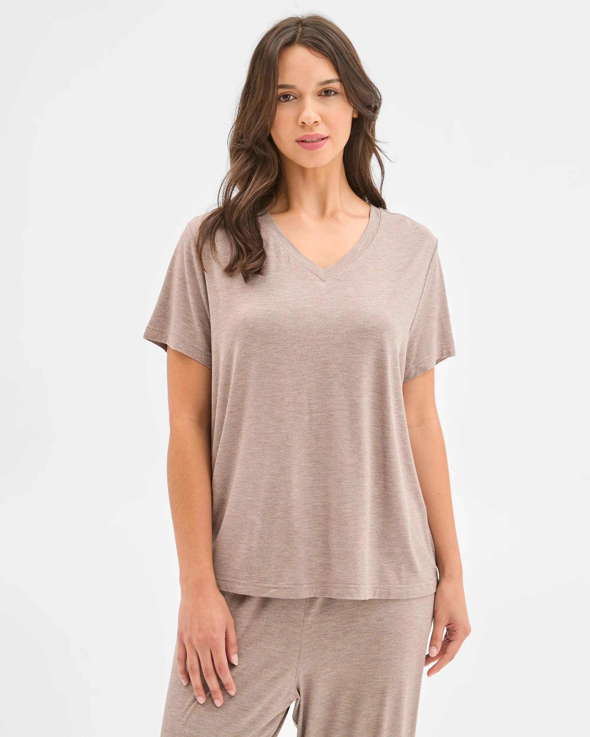 3 Target Woman Soft Comfort Bamboo V-Neck Sleep T-Shirt MUSHROOM, 3 of 6