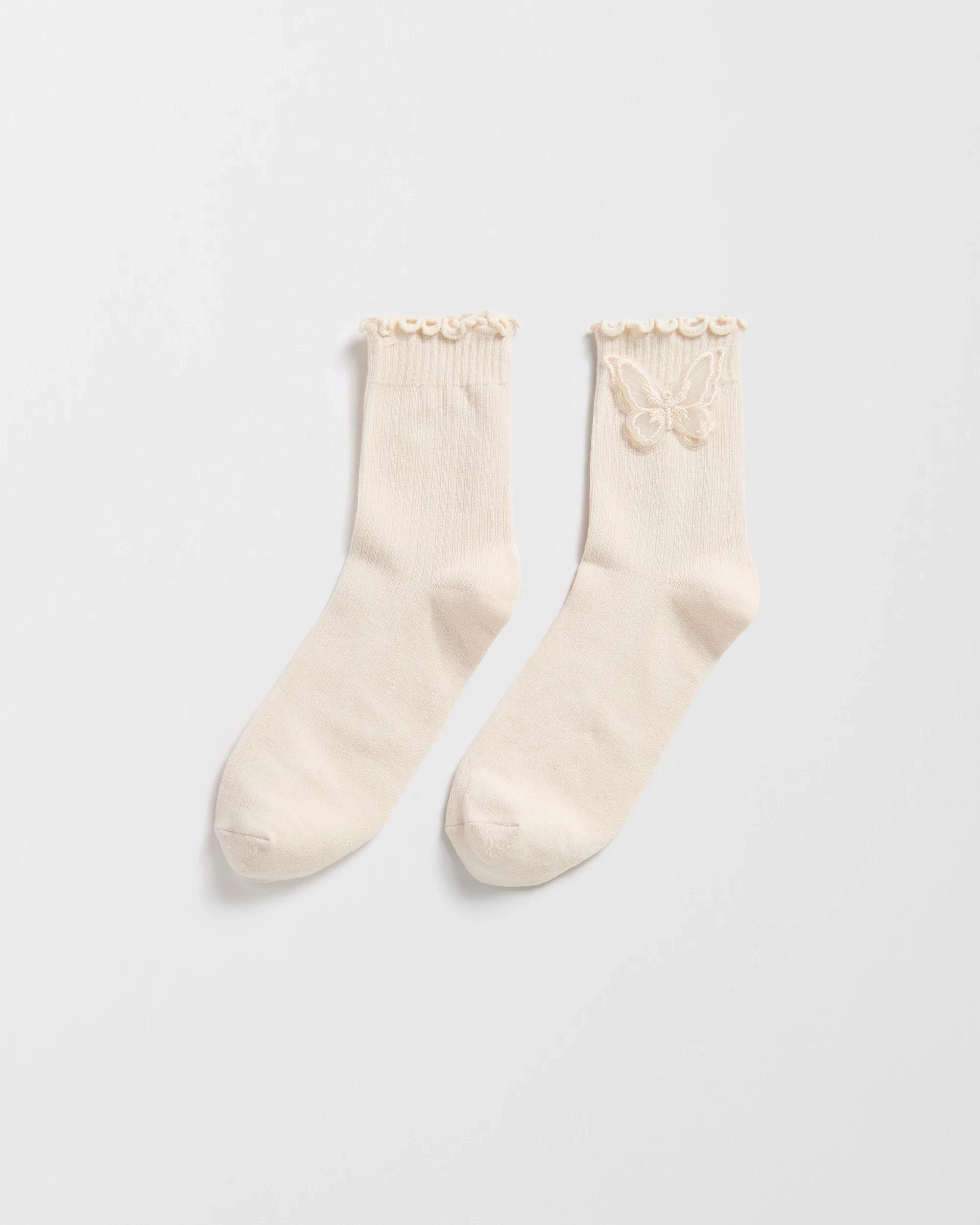 1 Target Woman Australian Cotton Blend Fashion Embellished Crew Length Socks BUTTERFLY, 1 of 3