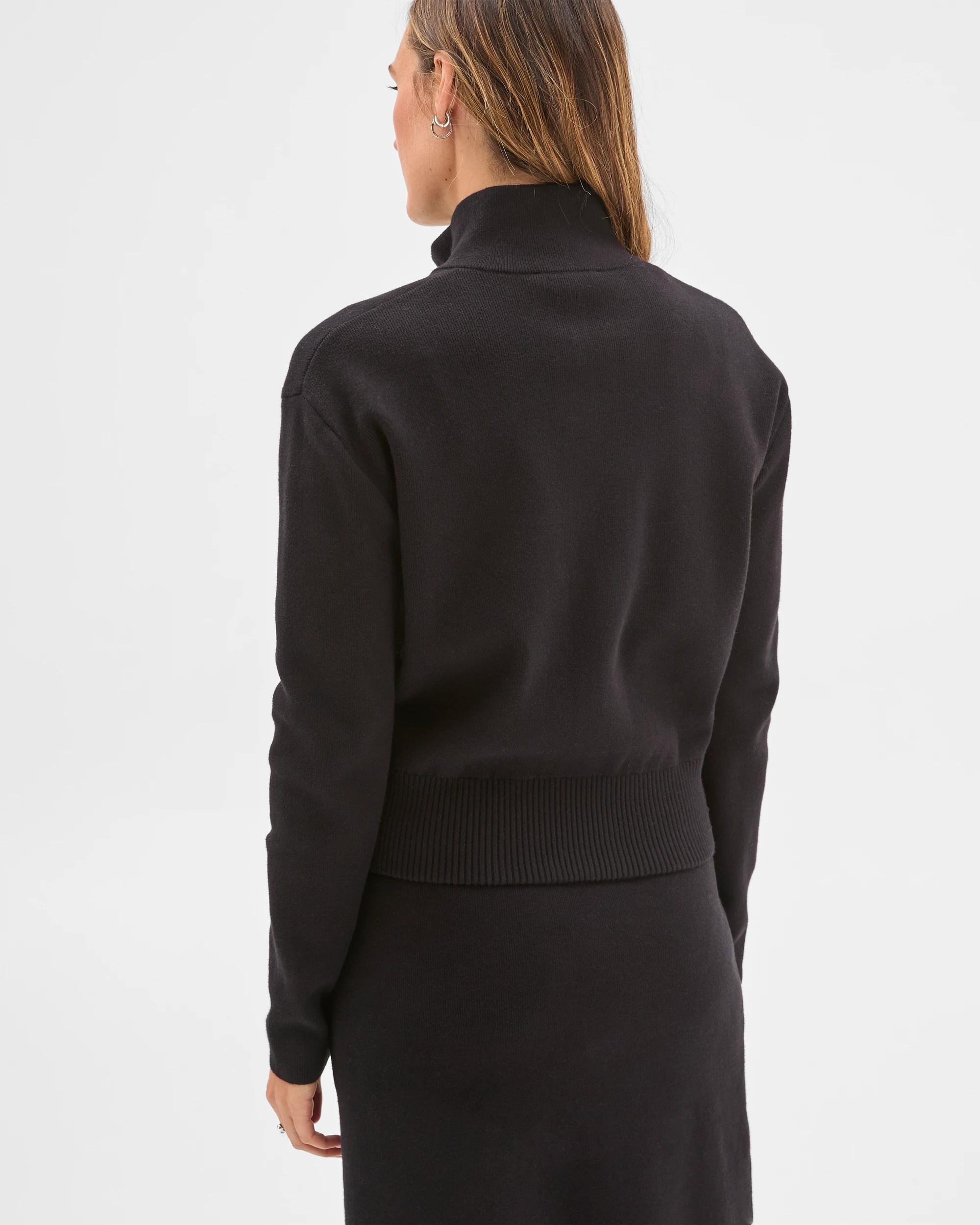 6 Preview Australian Cotton Blend Polished Knit Bomber Cardigan BLACK, 6 of 6