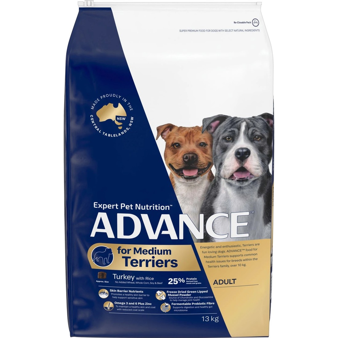 1 Advance Turkey With Rice Medium Breed Terriers Adult Dry Dog Food 13kg, 1 of 1