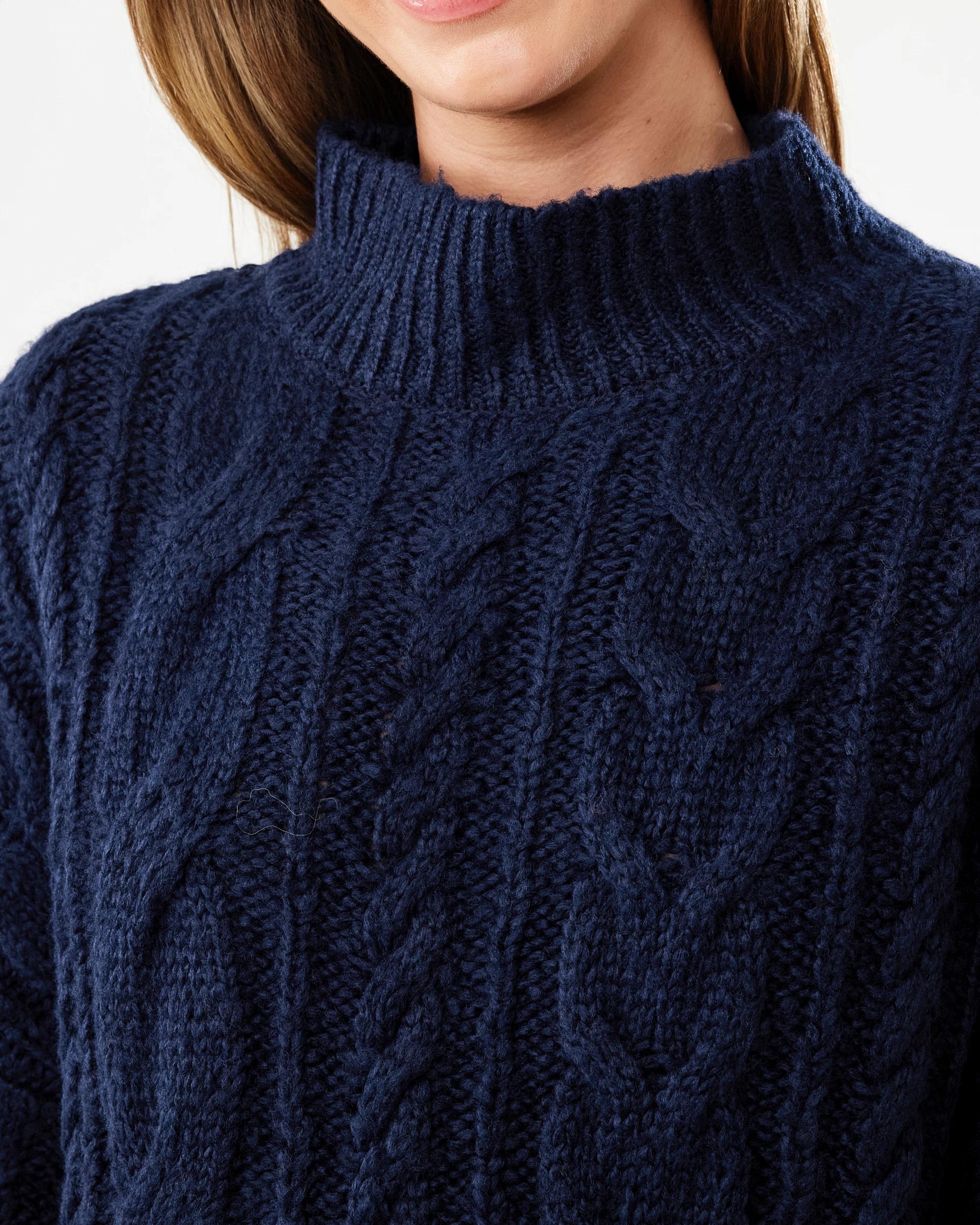5 Cable Funnel Neck Jumper Blu Pcoat, 5 of 6