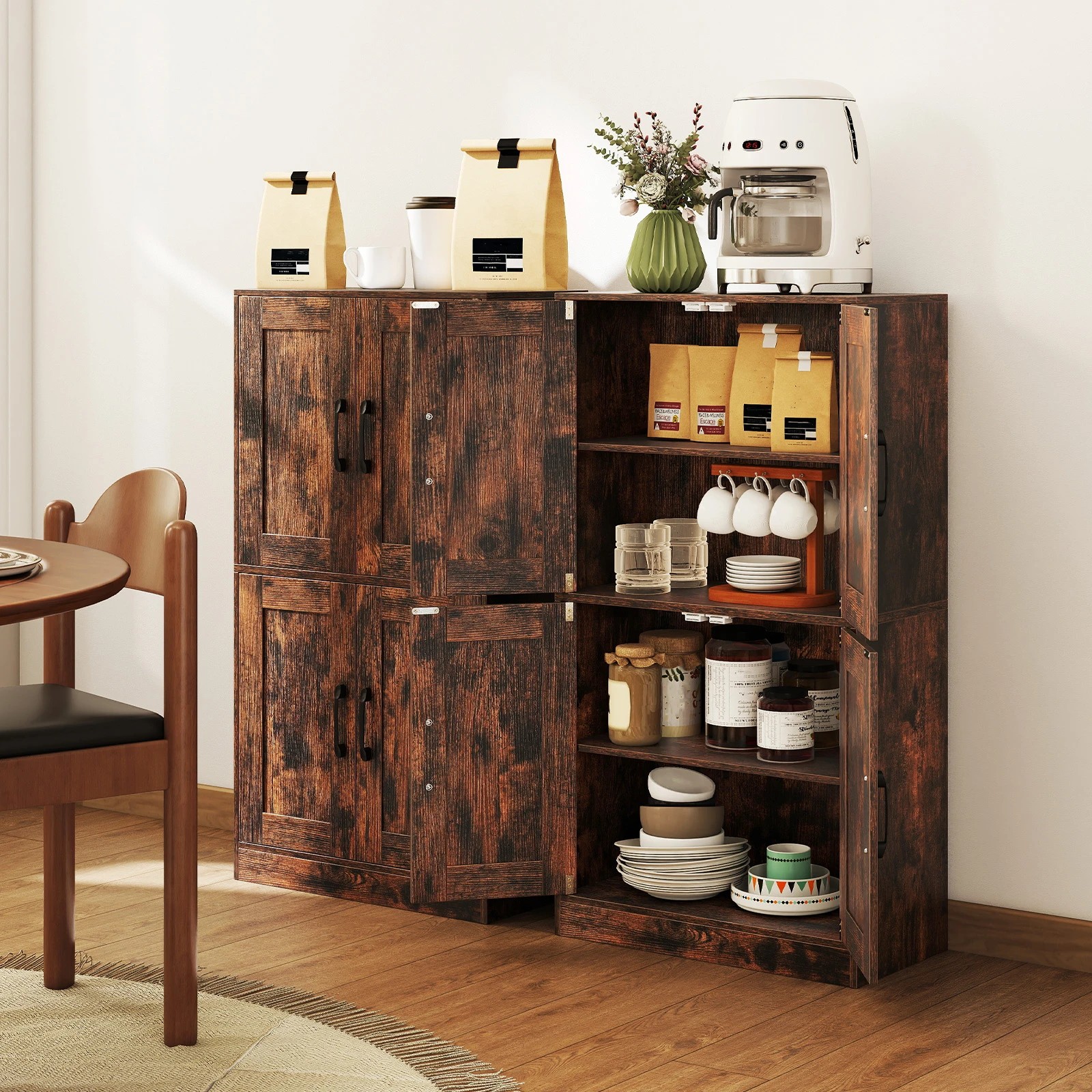 6 Costway 110cm Bathroom Storage Cabinet Kitchen Pantry Sideboard - Brown, 6 of 7