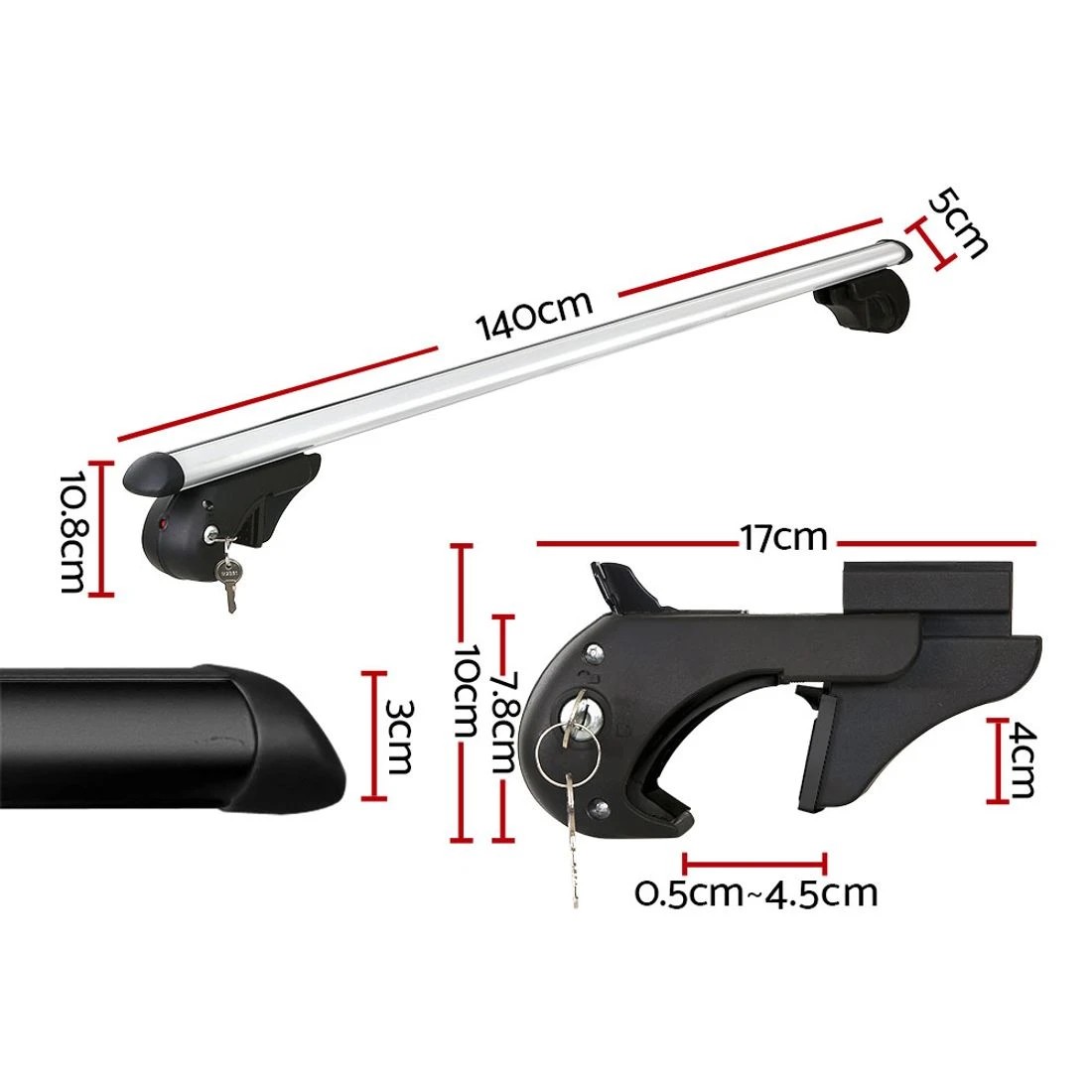 2 Giantz Universal Car Roof Racks Pod Cross Bars Aluminium Adjustable 123cm - Silver, 2 of 7