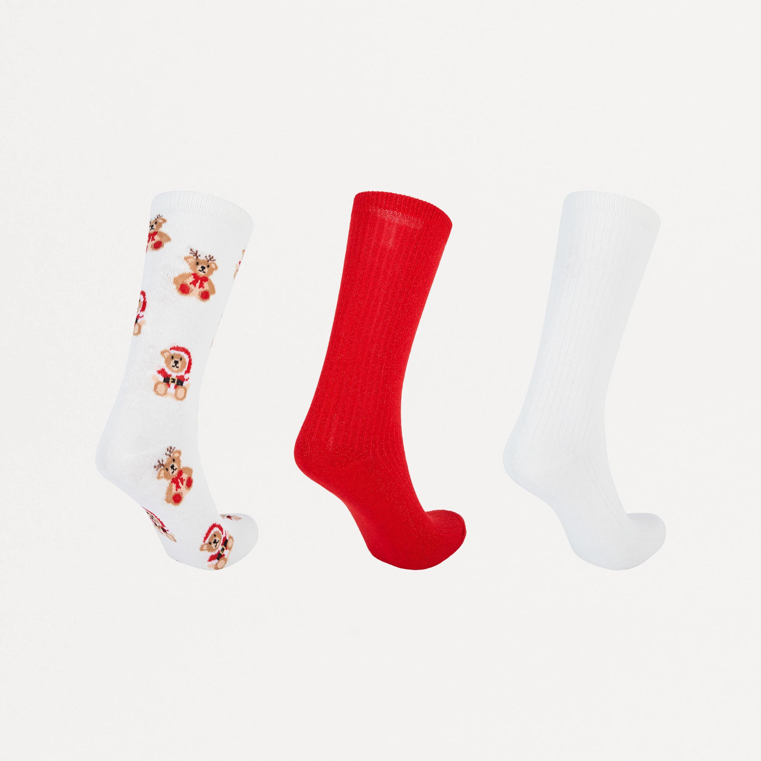 2 3 Pack Christmas Ribbed Crew Socks Xmas Bears, 2 of 4