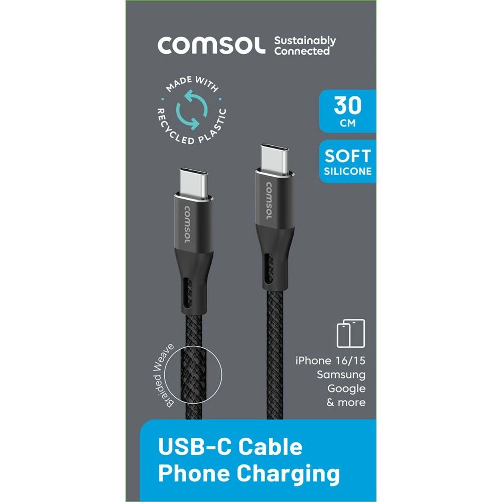 2 Comsol Soft Silicone Fabric USB-C Cable 30cm, 2 of 3