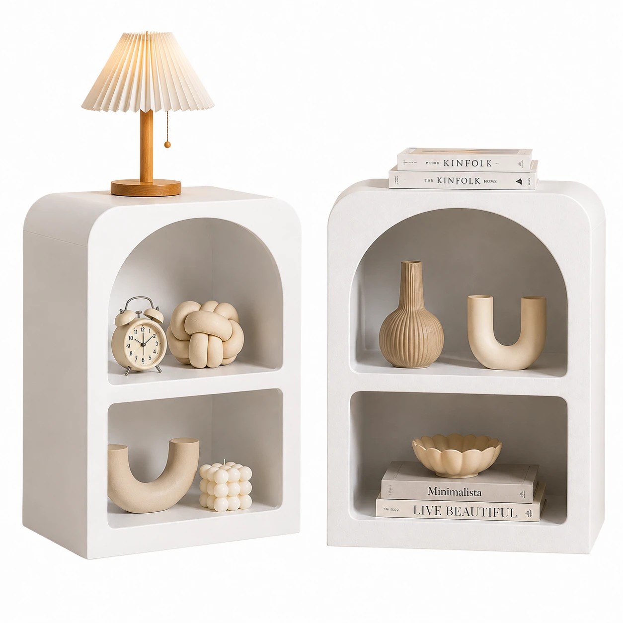 1 Artiss 2x Bedside Table 2 Shelves - ARCHED - White, 1 of 6