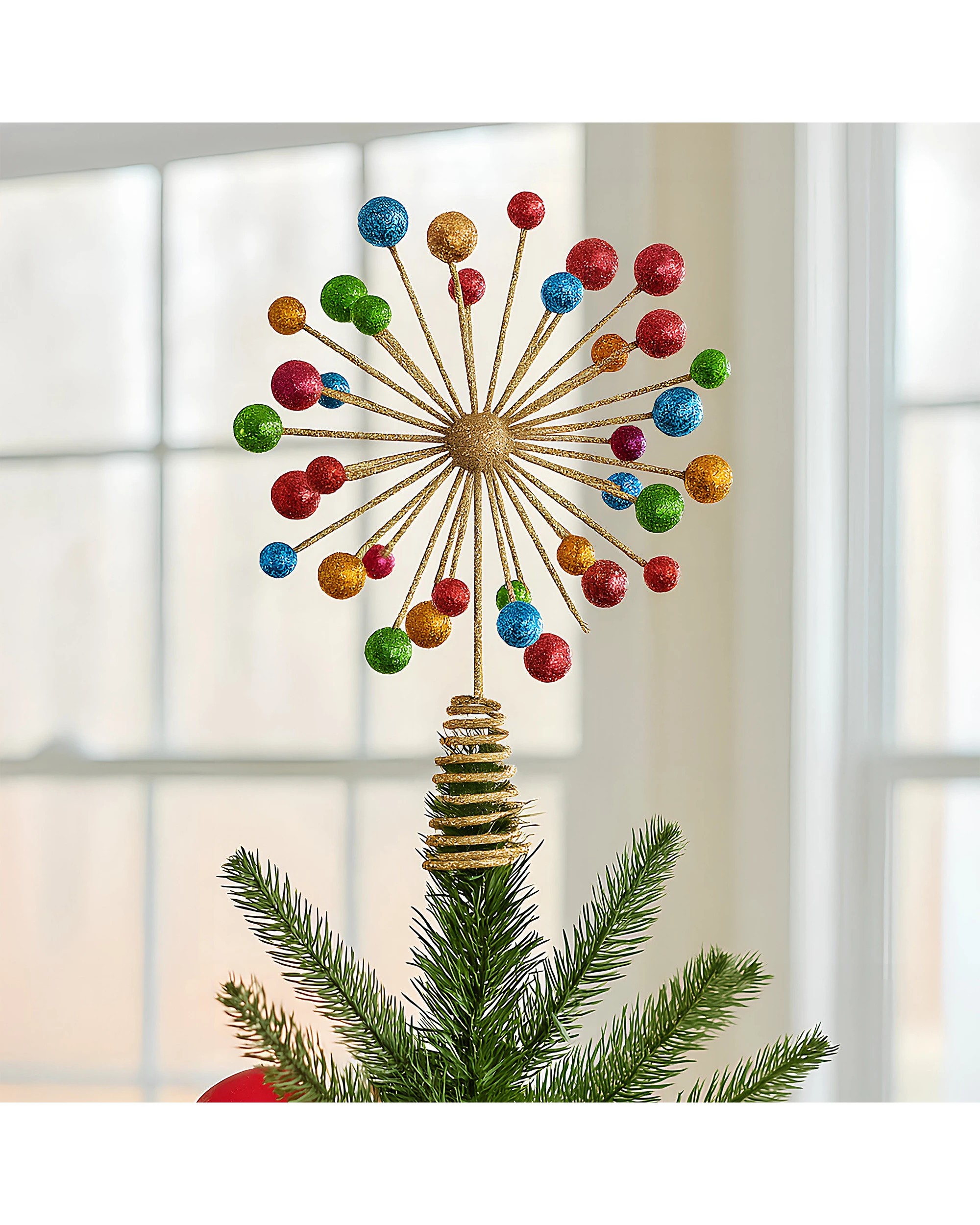 4 Christabelle Christmas Tree Topper Glittery Baubles Gold Decoration Multi-colour Ornaments, 4 of 4