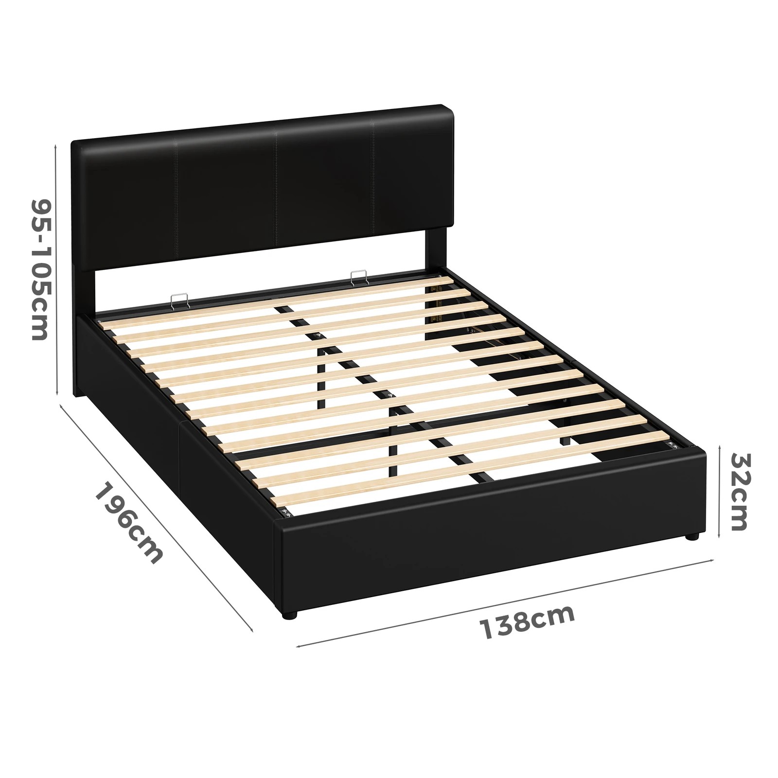 2 Alfordson Bed Frame Double Gas Lift Storage Adjustable Headboard Luria - Black, 2 of 10