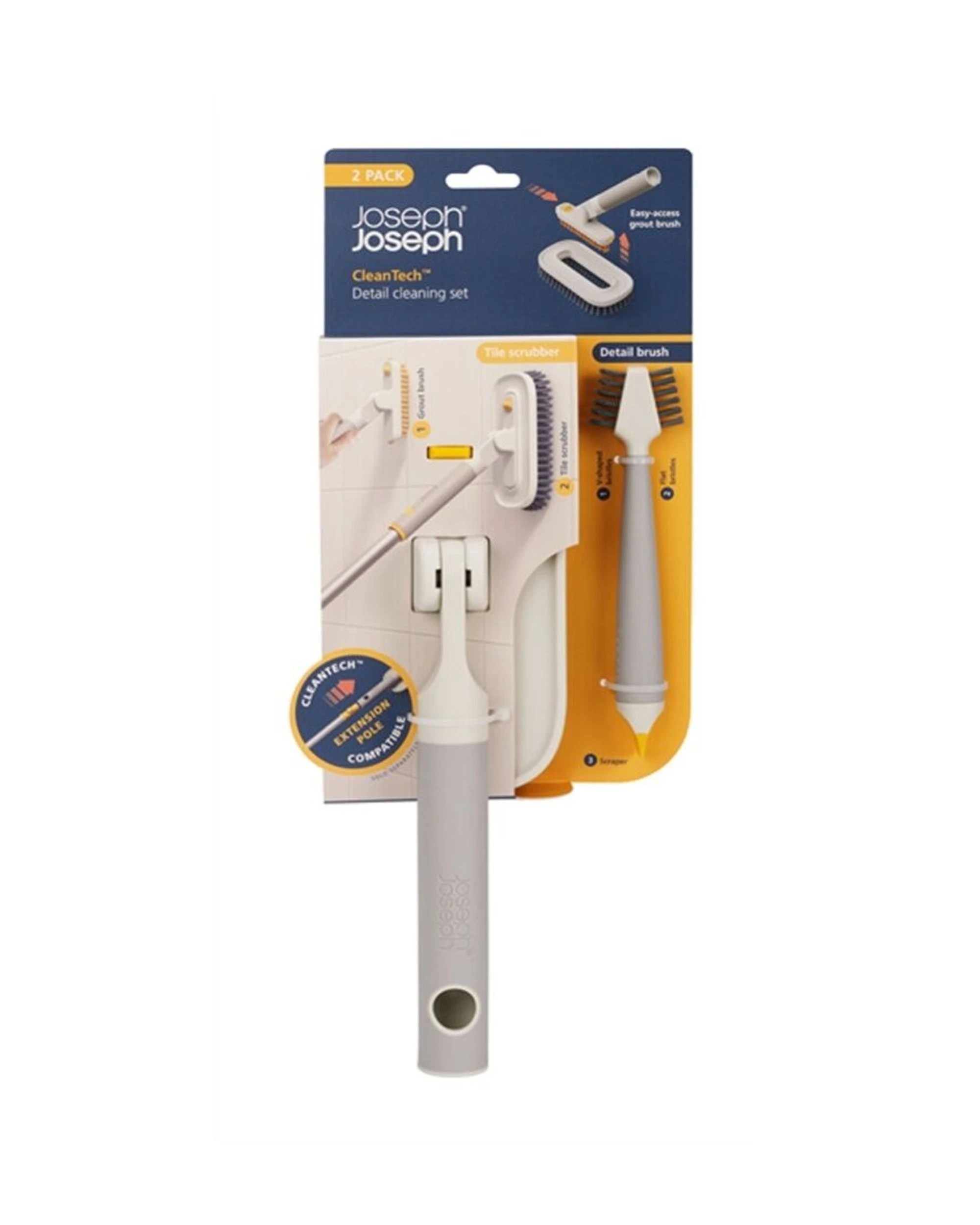 1 Joseph Joseph 2pc CleanTech Detail Cleaning Set Tile Scrubber Brush Stone - White, 1 of 7