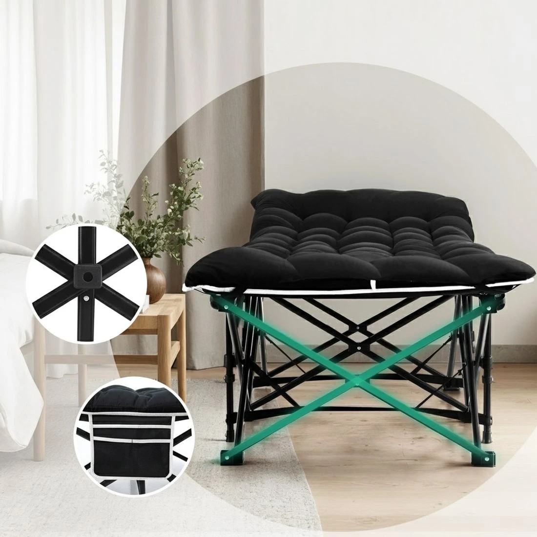 4 Artiss Folding Bed With Mattress Heavy Duty  185CM - Black, 4 of 8