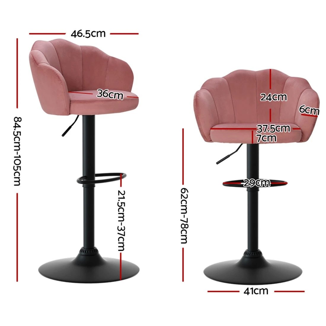2 Artiss 2x Bar Stools Gas Lift Velvet - Pink, 2 of 4