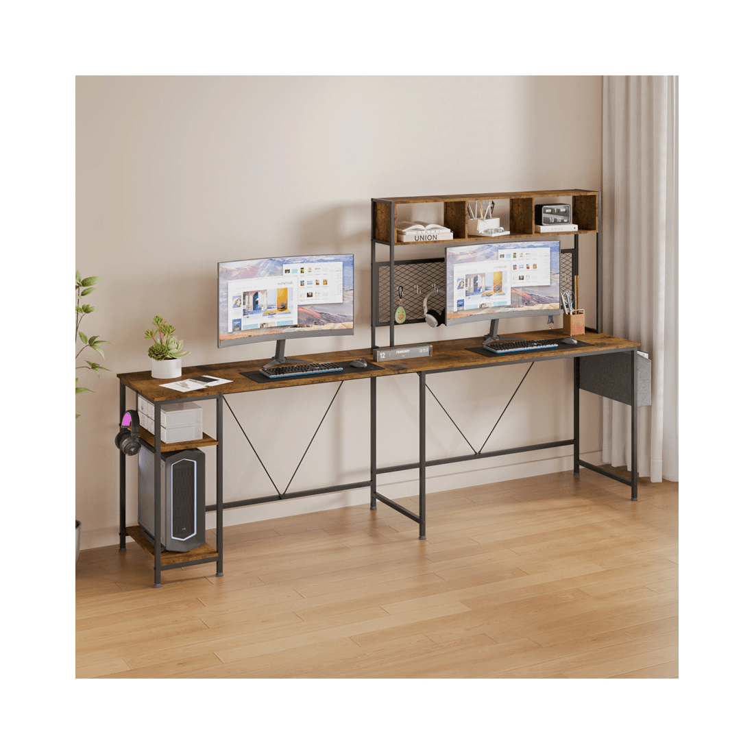 10 Advwin 170cm L Shaped Gaming Desk With Led Lights & Power Outlets Reversible Storage Shelf Computer Corner Desk Walnut, 10 of 10