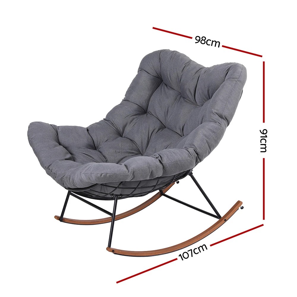 2 Gardeon Outdoor Rocking Chair Furniture Papasan Recliner Garden Patio Lounge Setting - Grey, 2 of 6
