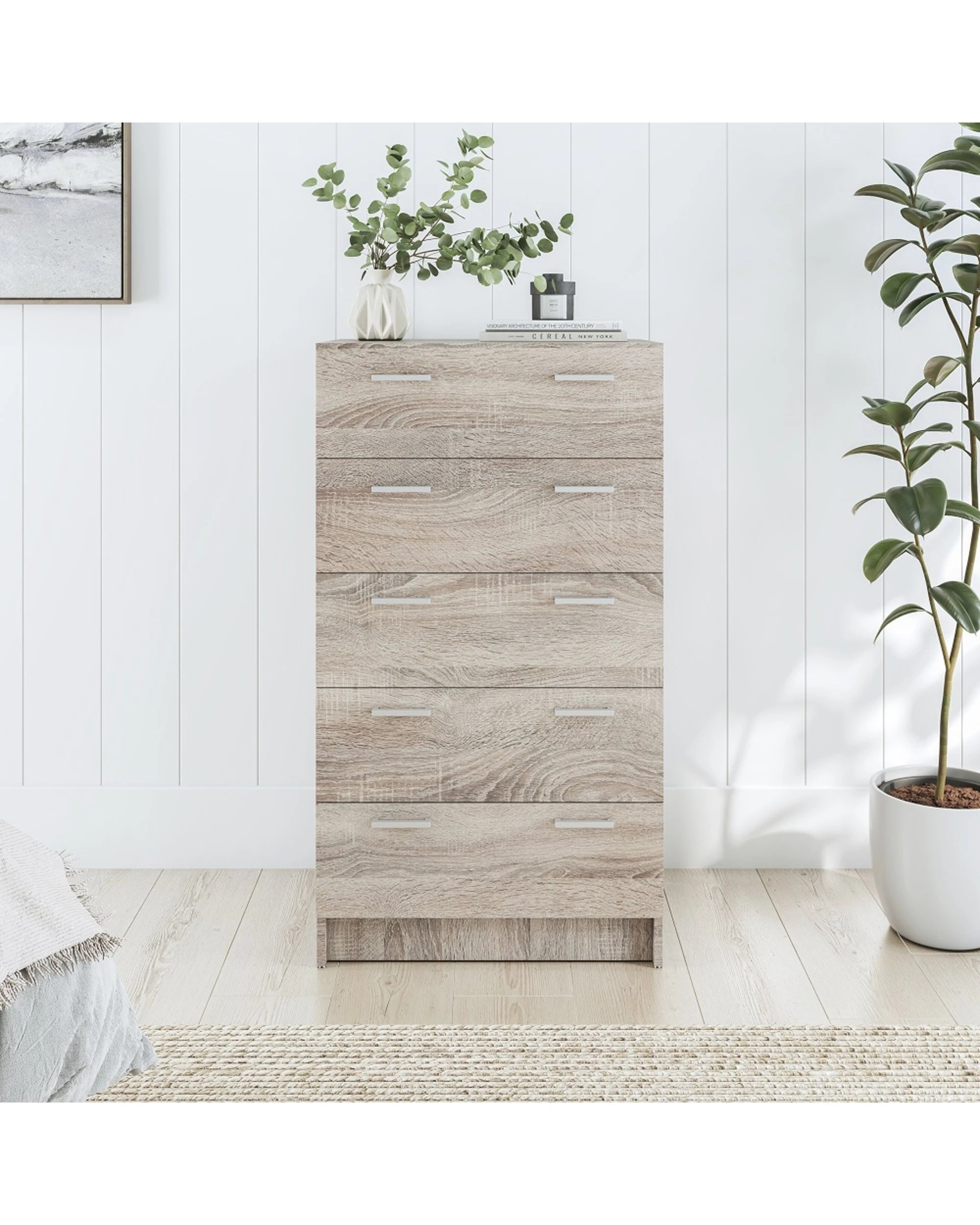2 Alpine Bay Tribecca 5 Drawer Chest Metal Handles Storage Modern Design Light Sonoma Oak - Brown, 2 of 8