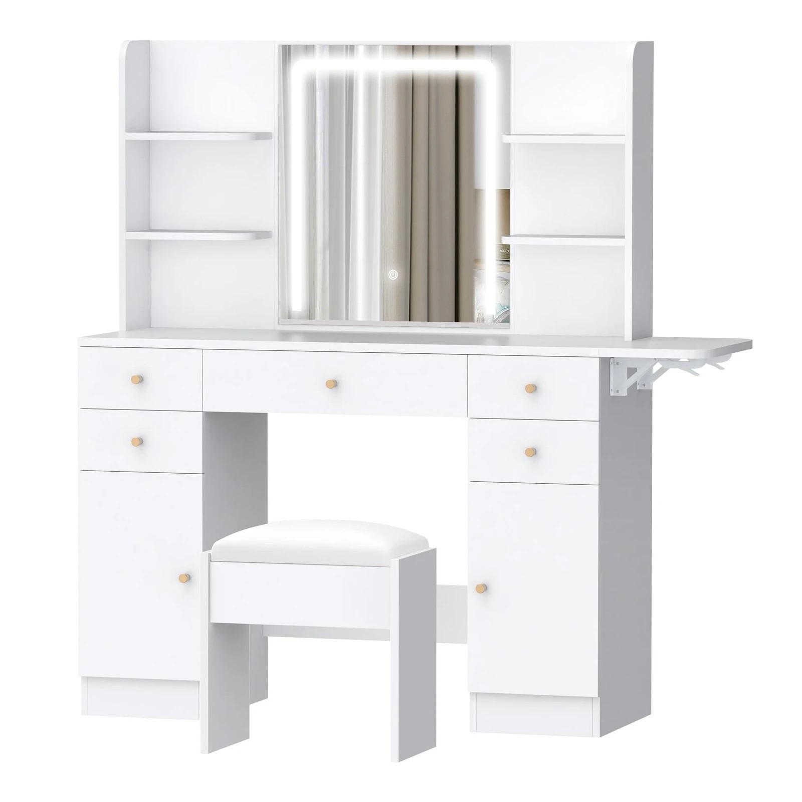 1 Alfordson Dressing Table Stool Set Makeup Mirror LED Vanity 5 Drawers - White, 1 of 9