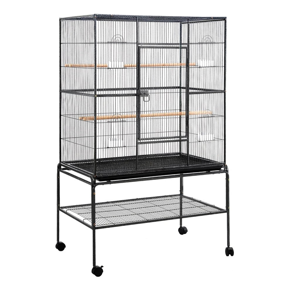 1 i.Pet Bird Cage Large Cages 160cm Parrot Aviary Stand-Alone Budgie Wheels Castor - Black, 1 of 6