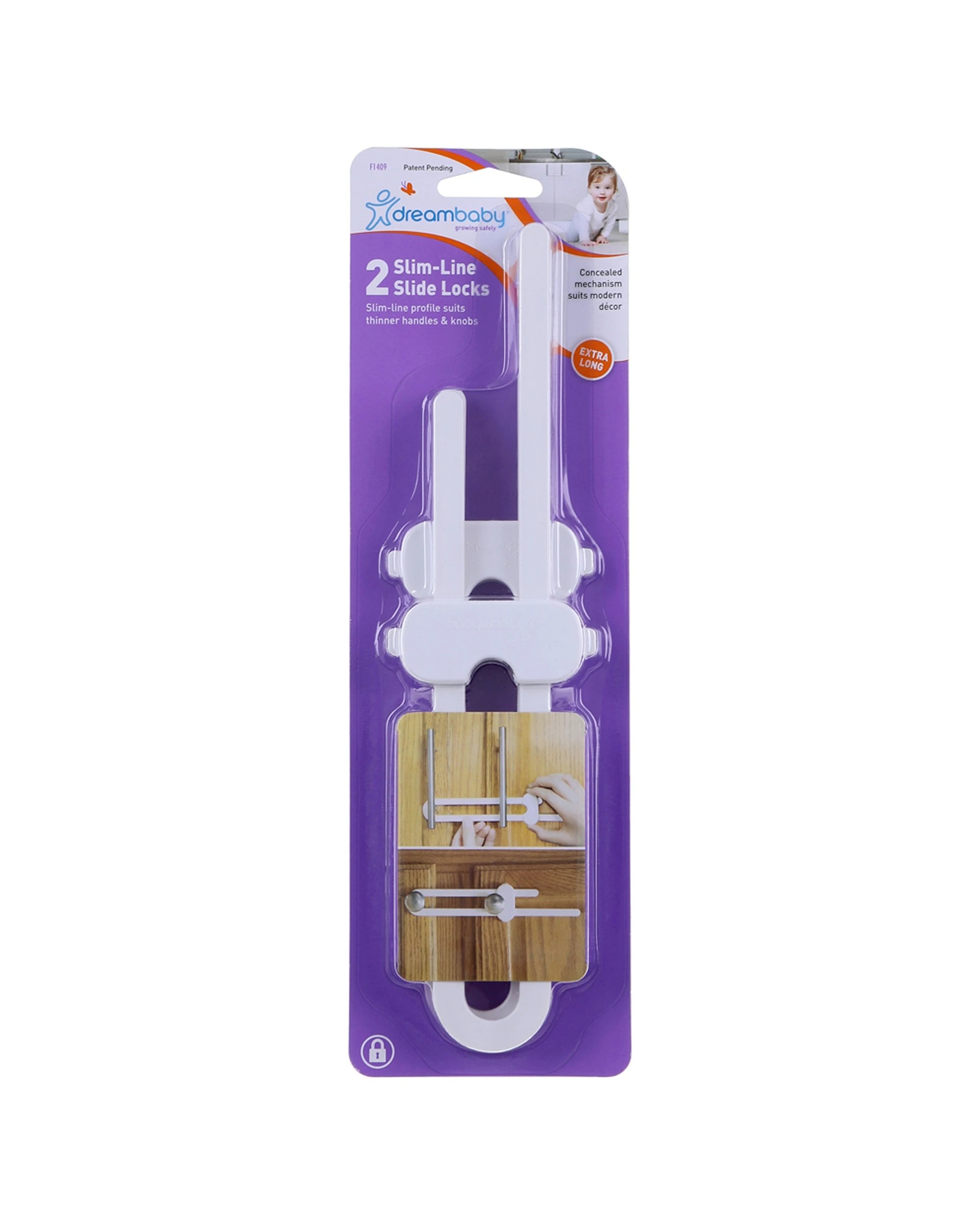 1 Dreambaby 2pc Baby Safety Slim Line Slide Lock White - White, 1 of 3