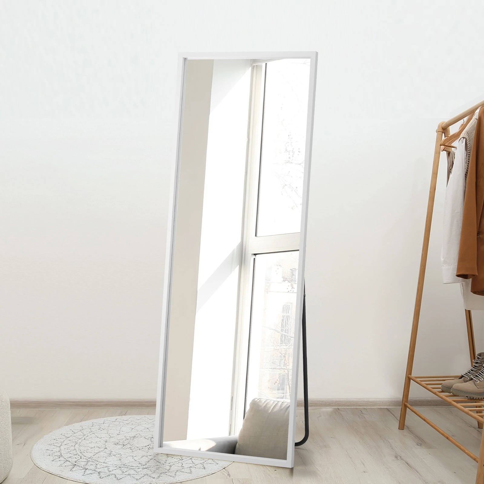 4 Oikiture Wooden Full Length Mirror 166x60cm Floor Mirrors Free Standing
 - White, 4 of 9