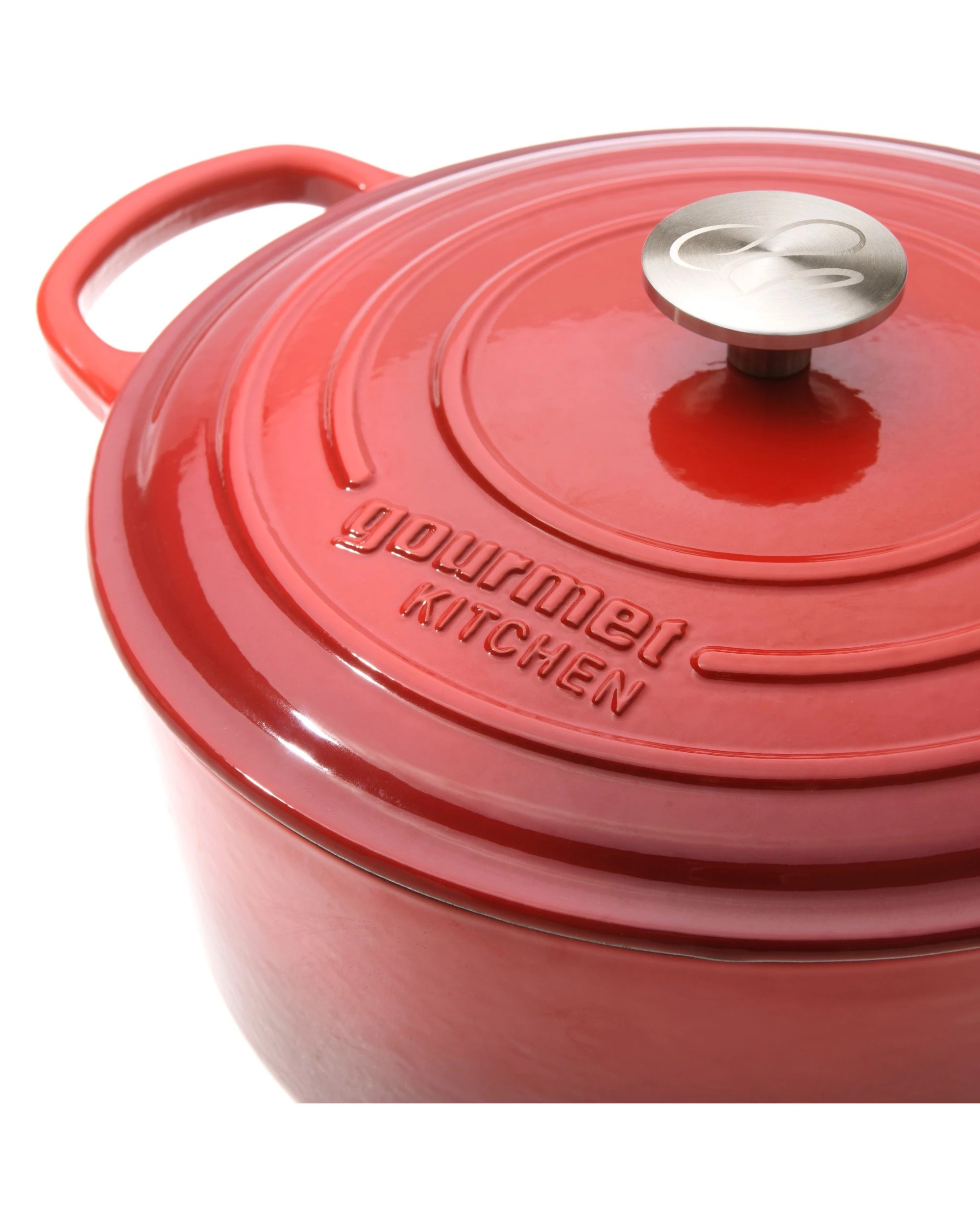 7 Gourmet Kitchen Enamelled Cast Iron Casserole 28cm - Black Cherry Red, 7 of 9