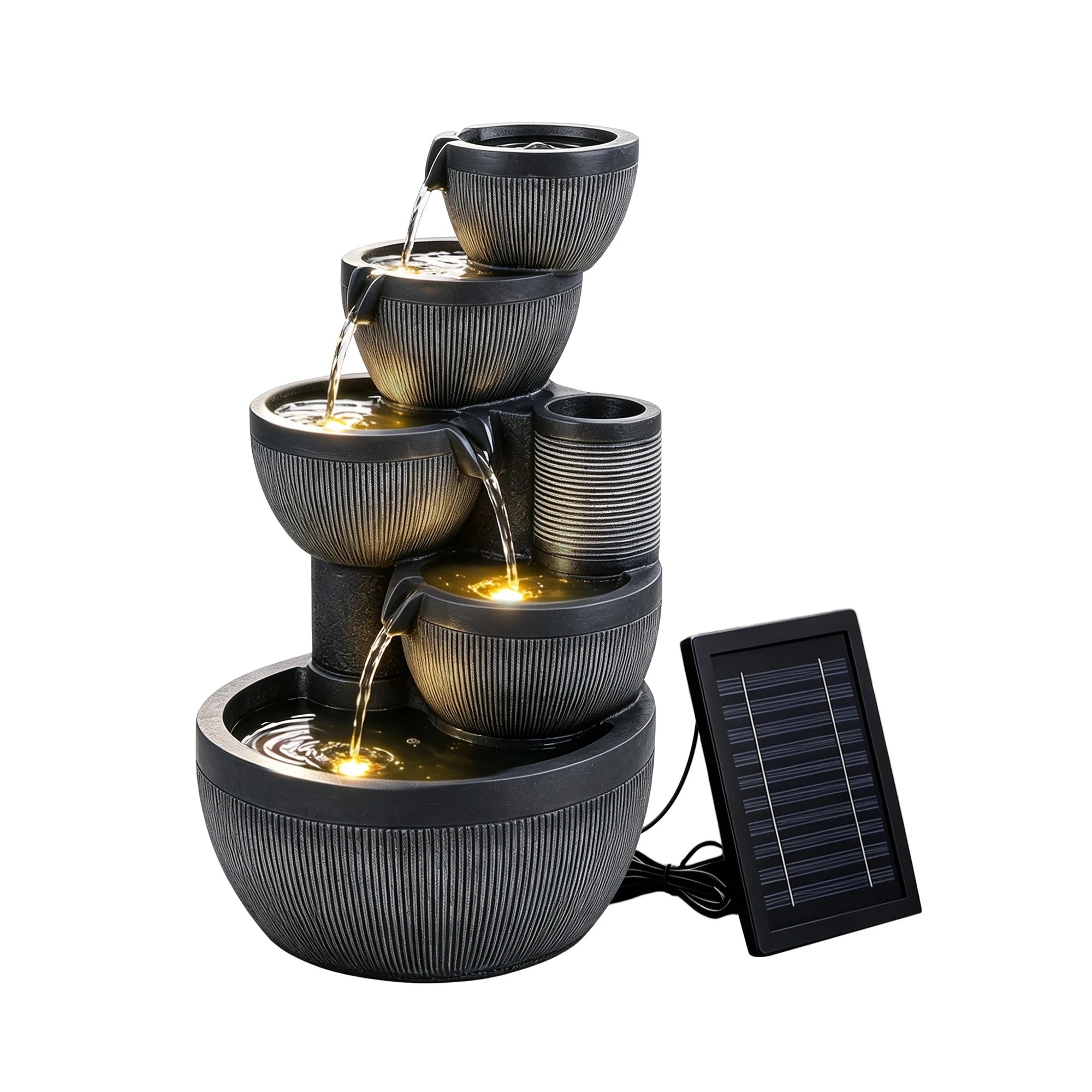 1 Gardeon Solar Fountain Water Feature 5-Tier Cascading Bowl 51cm - Grey, 1 of 9