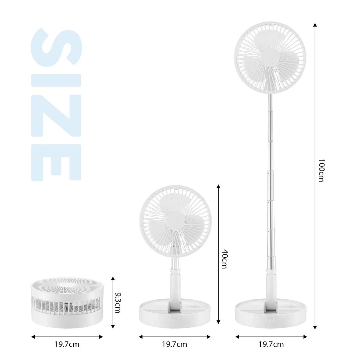 2 Ausway Portable Foldable Desk Fan Pedestal 3600mAh Rechargeable Battery 4 Speeds, 2 of 5