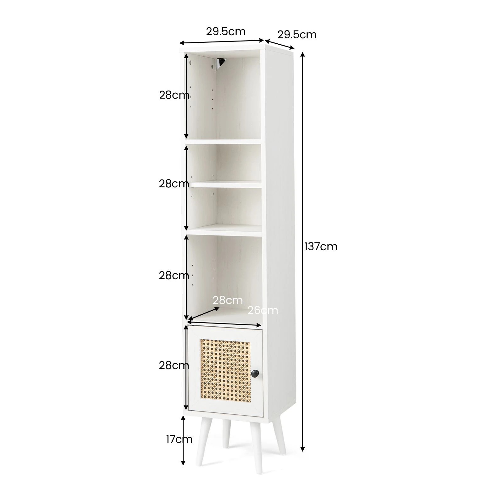 2 Costway Slim Rattan Bookshelf Storage Cabinet Bookshelf w/Adjustable Shelf Display Cupboard - White, 2 of 4