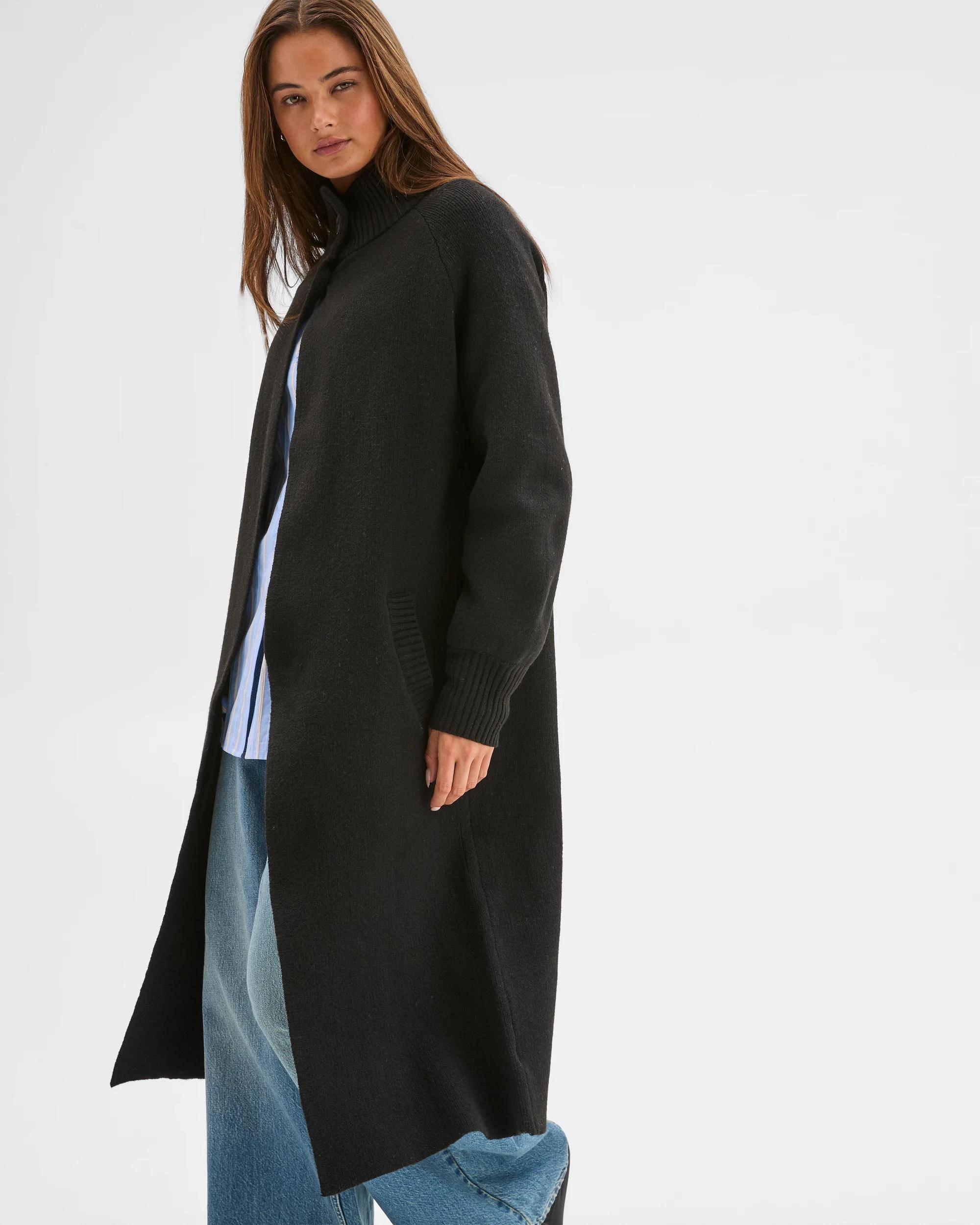 4 Lily Loves Funnel Neck Longline Cardigan BLACK, 4 of 7