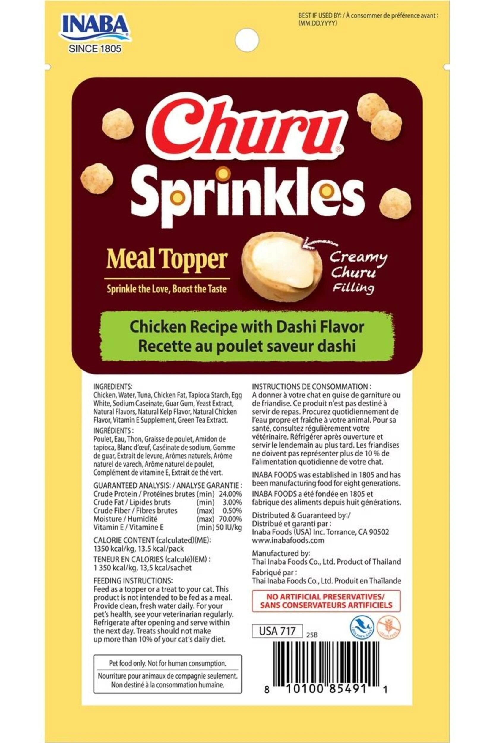 2 Inaba Churu Sprinkles Meal Topper Cat Treats Chicken with Dashi Flavor 6 x 30g, 2 of 2