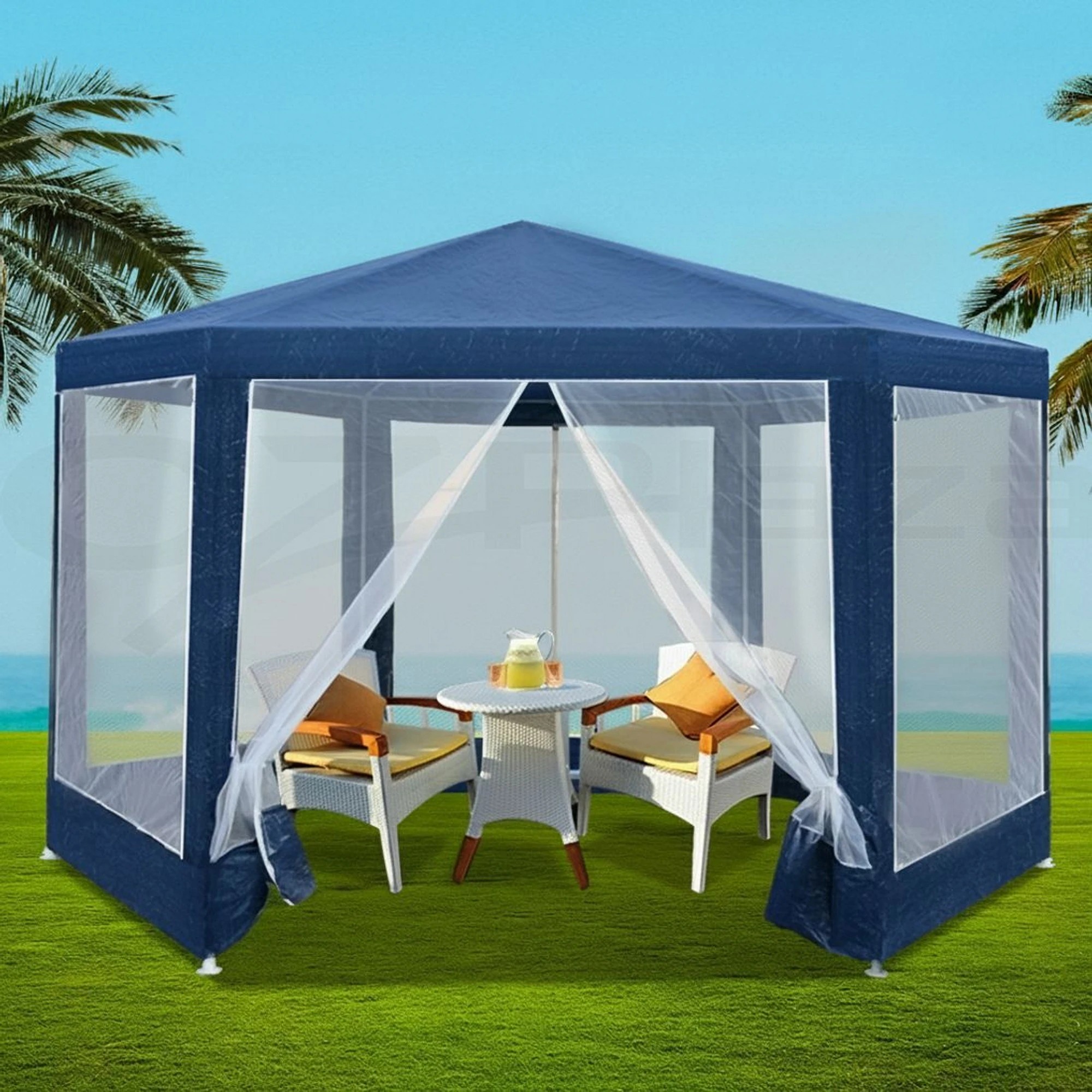 2 Instahut GazeboMarquee Wedding Party Tent Outdoor Camping Mesh Wall Canopy Shade - Blue, 2 of 7